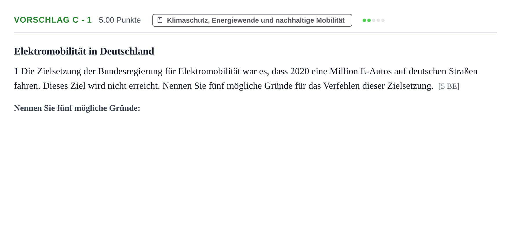 Aufgabenstellung: Aufgabe Vorschlag C - 1 · Abitur Hessen Umweltökonomie GK 2021