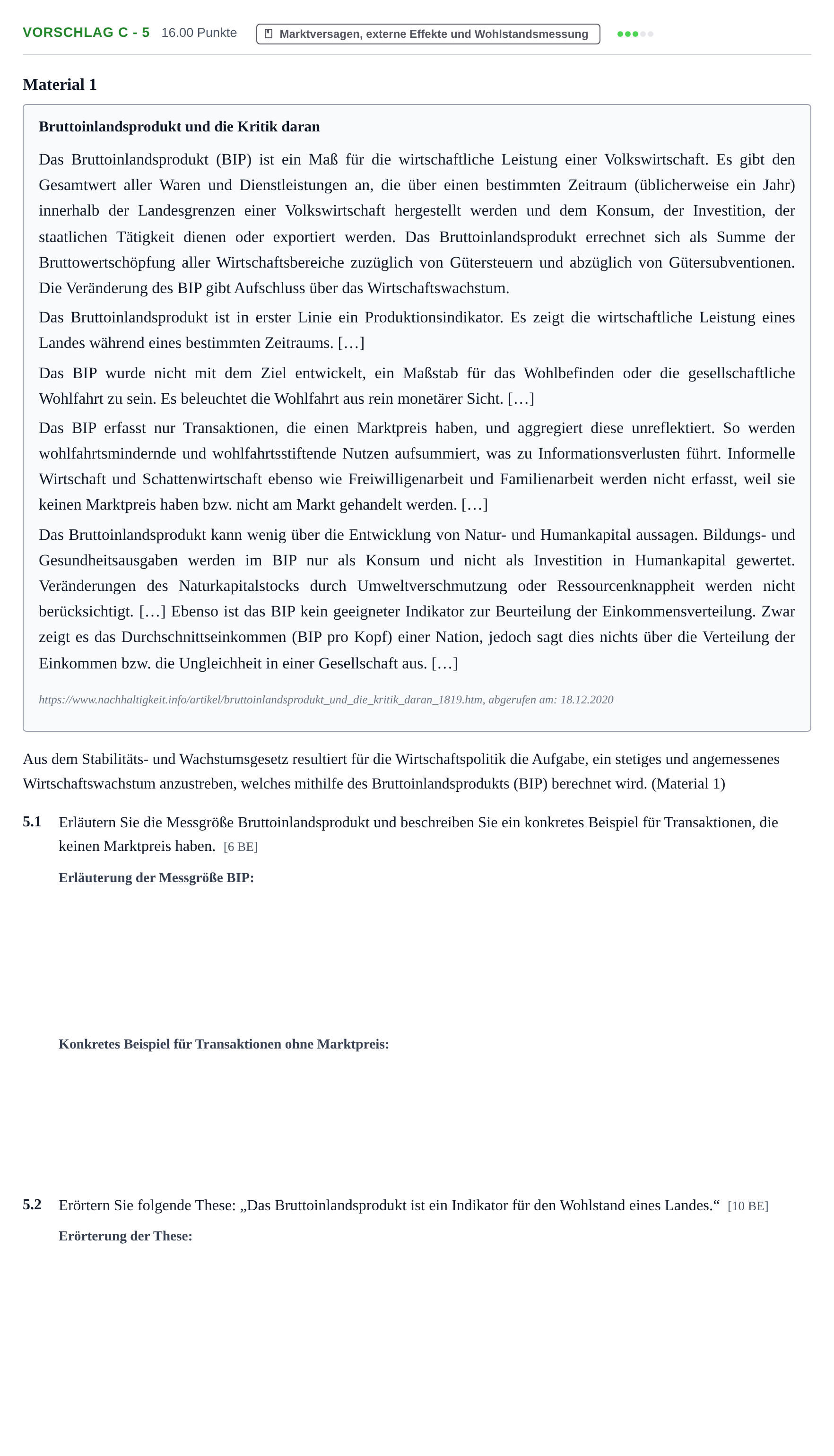 Aufgabenstellung: Aufgabe Vorschlag C - 5 · Abitur Hessen Umweltökonomie GK 2021