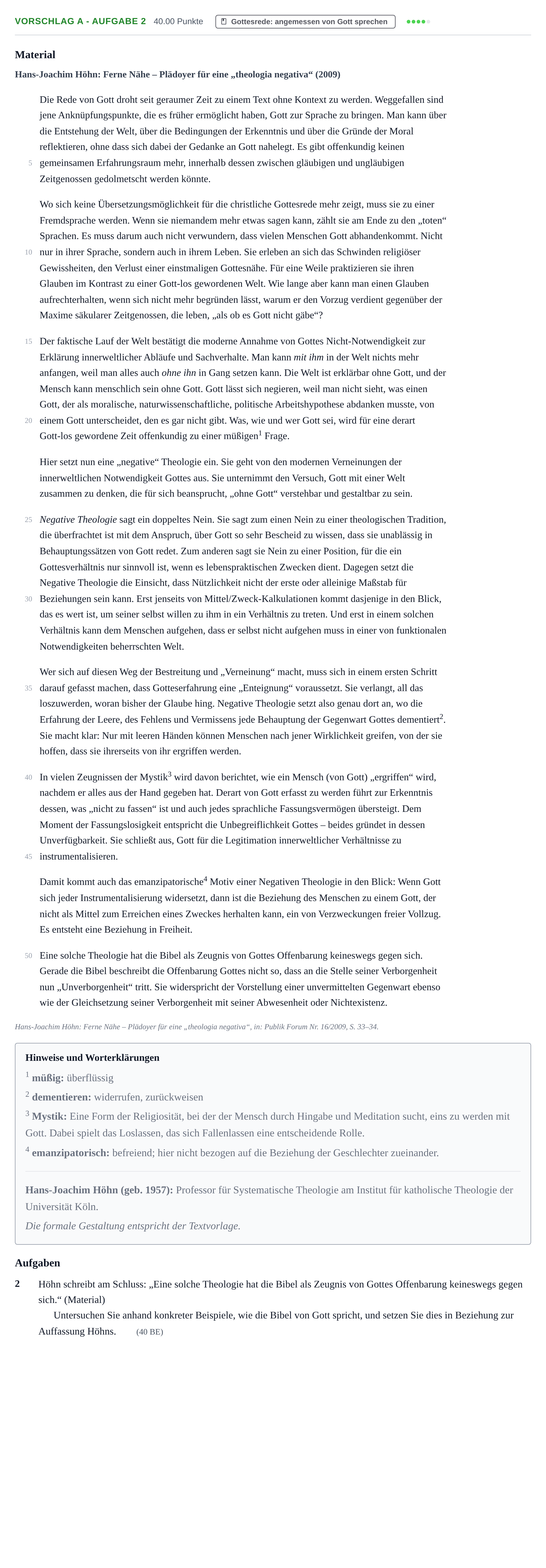 Aufgabenstellung: Aufgabe Vorschlag A - Aufgabe 2 · Abitur Hessen Katholische Religion LK 2021