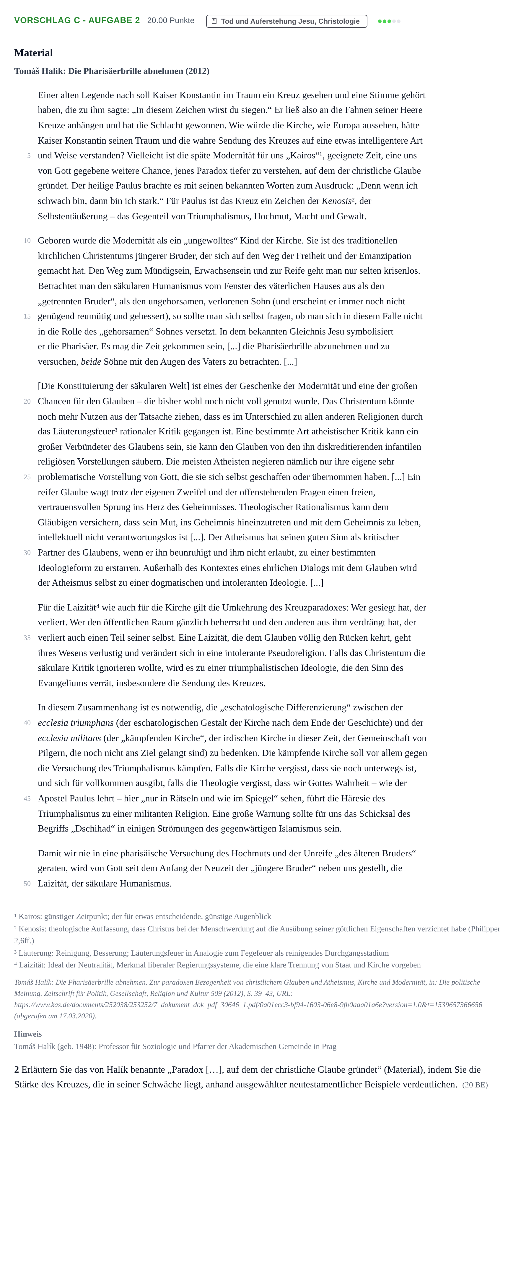 Aufgabenstellung: Aufgabe Vorschlag C - Aufgabe 2 · Abitur Hessen Katholische Religion LK 2021