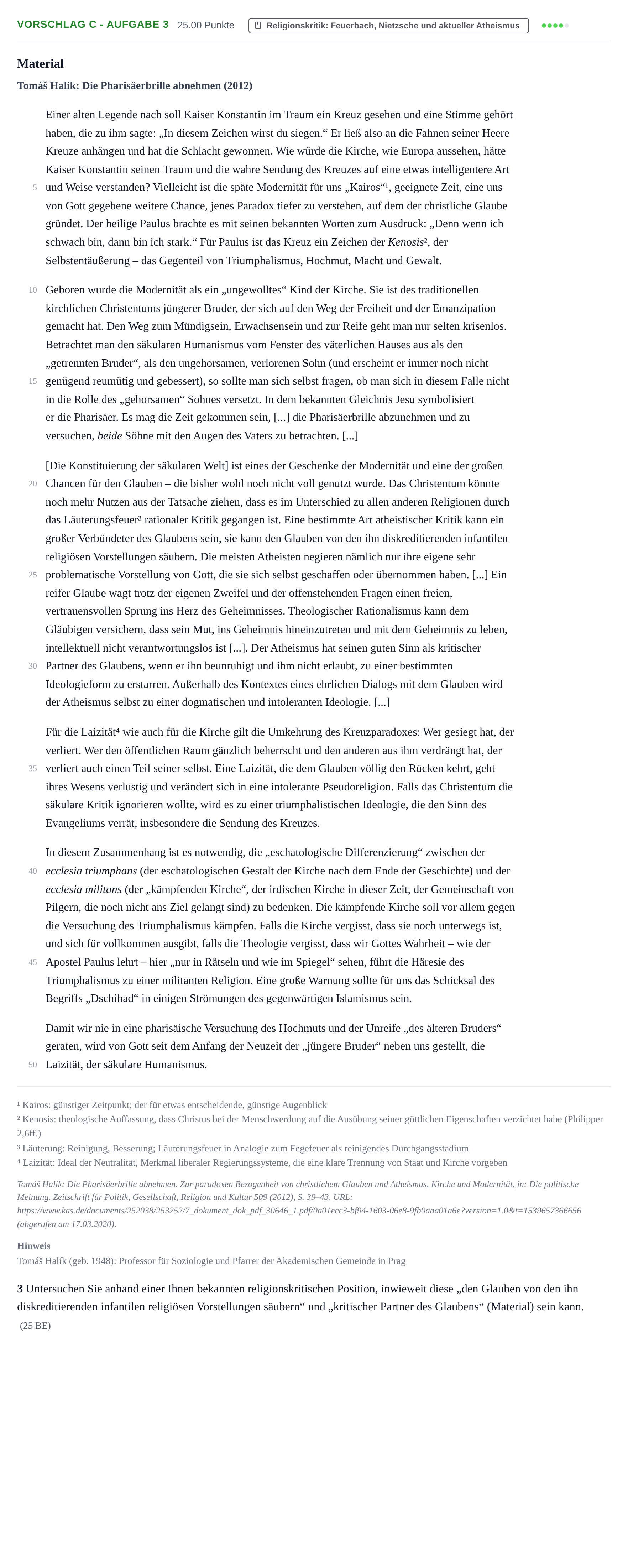 Aufgabenstellung: Aufgabe Vorschlag C - Aufgabe 3 · Abitur Hessen Katholische Religion LK 2021