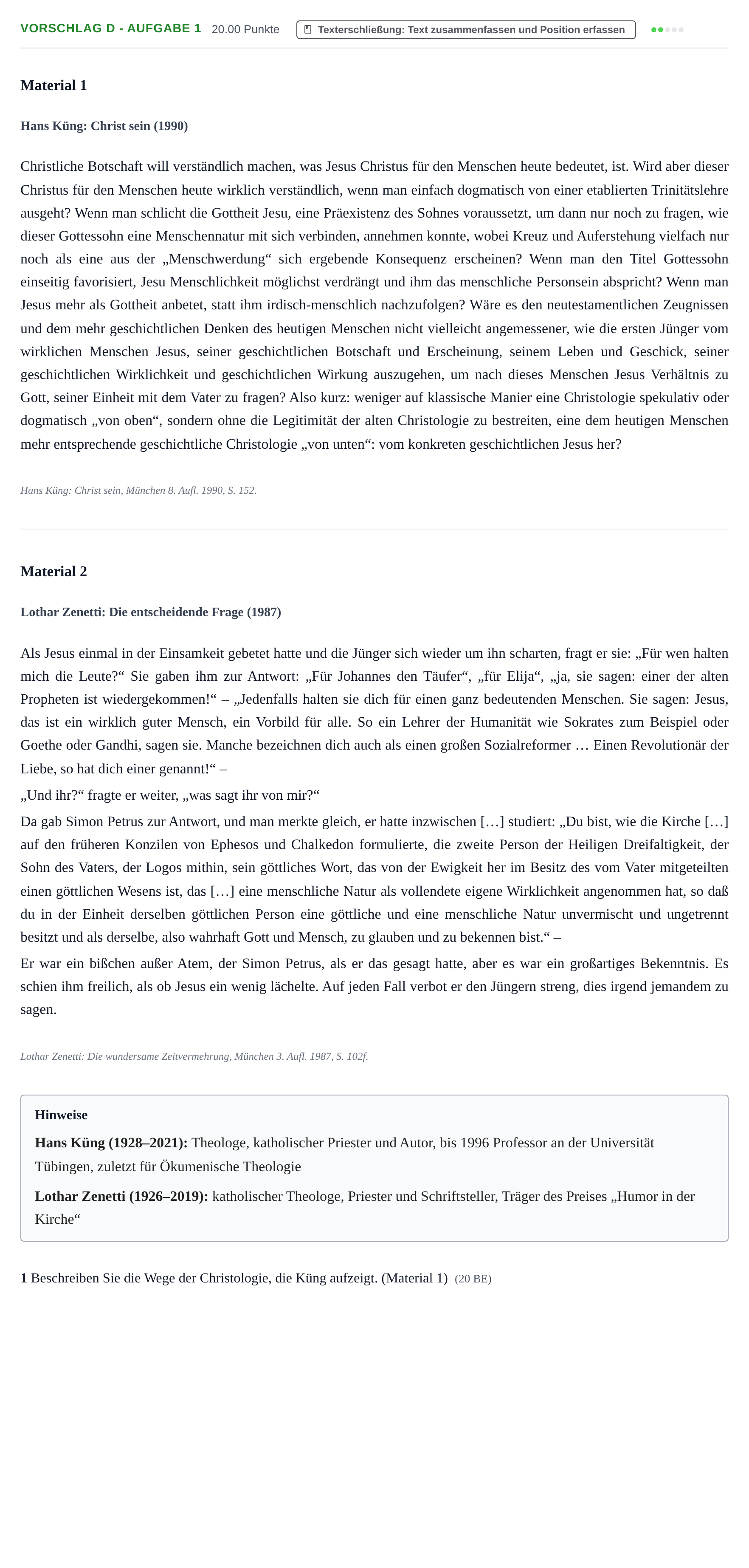 Aufgabenstellung: Aufgabe Vorschlag D - Aufgabe 1 · Abitur Hessen Katholische Religion LK 2021