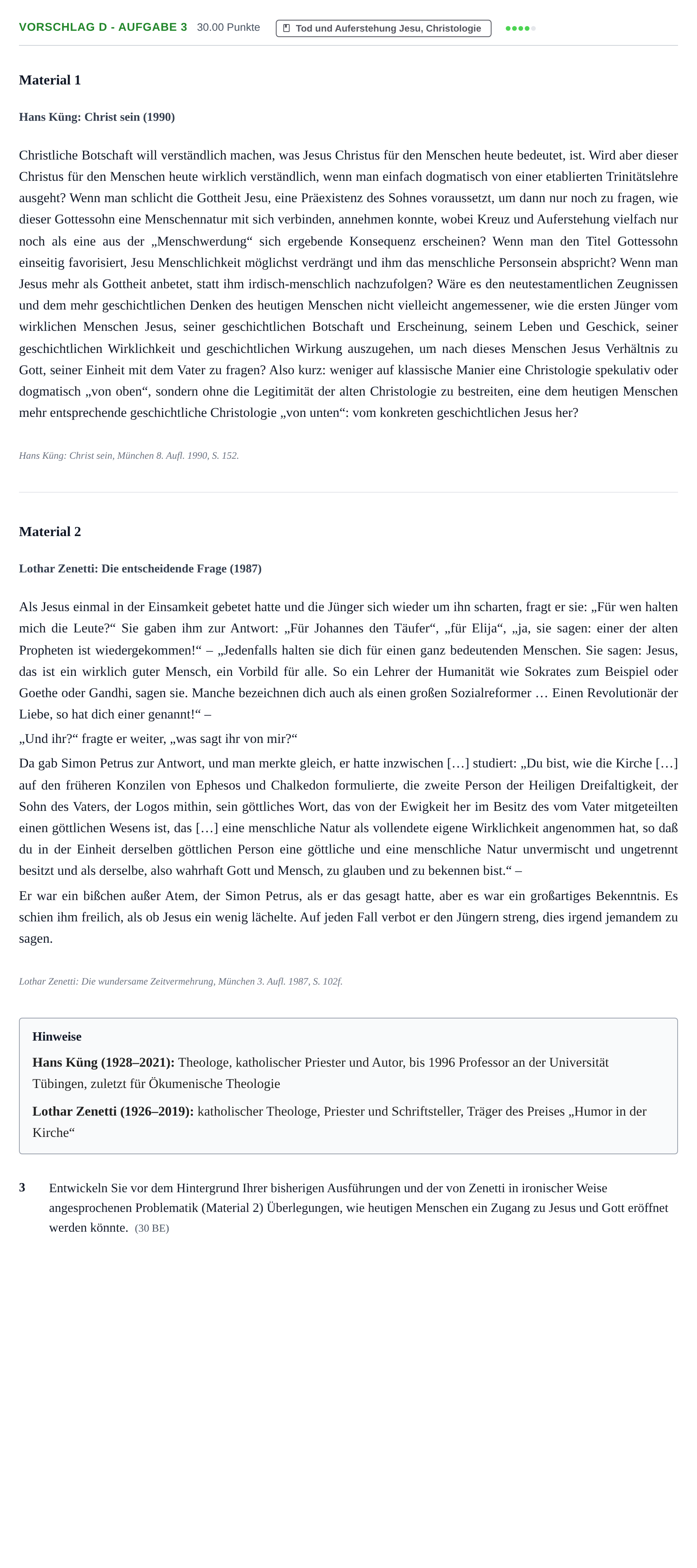 Aufgabenstellung: Aufgabe Vorschlag D - Aufgabe 3 · Abitur Hessen Katholische Religion LK 2021