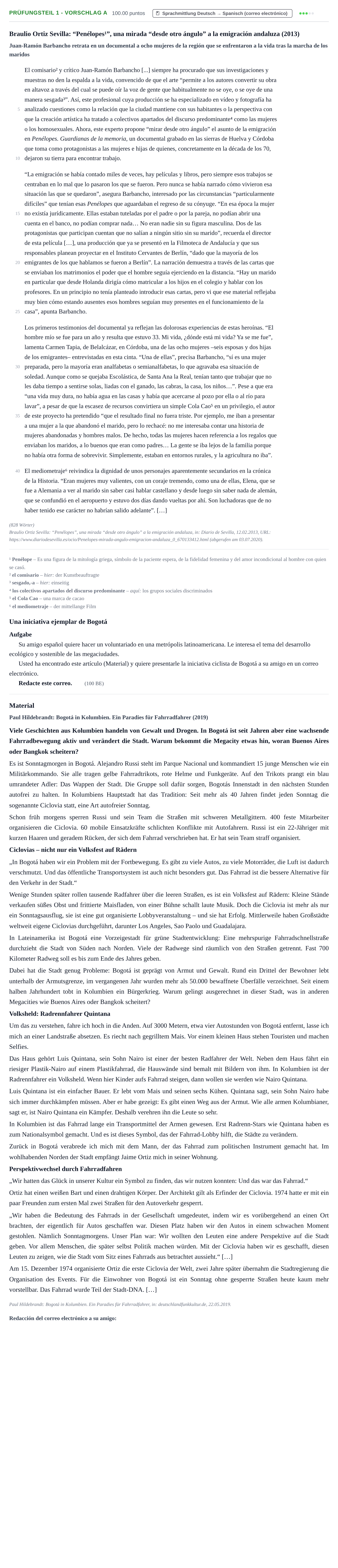 Aufgabenstellung: Prüfungsteil 1 - Vorschlag A · Abitur Hessen Spanisch LK 2021