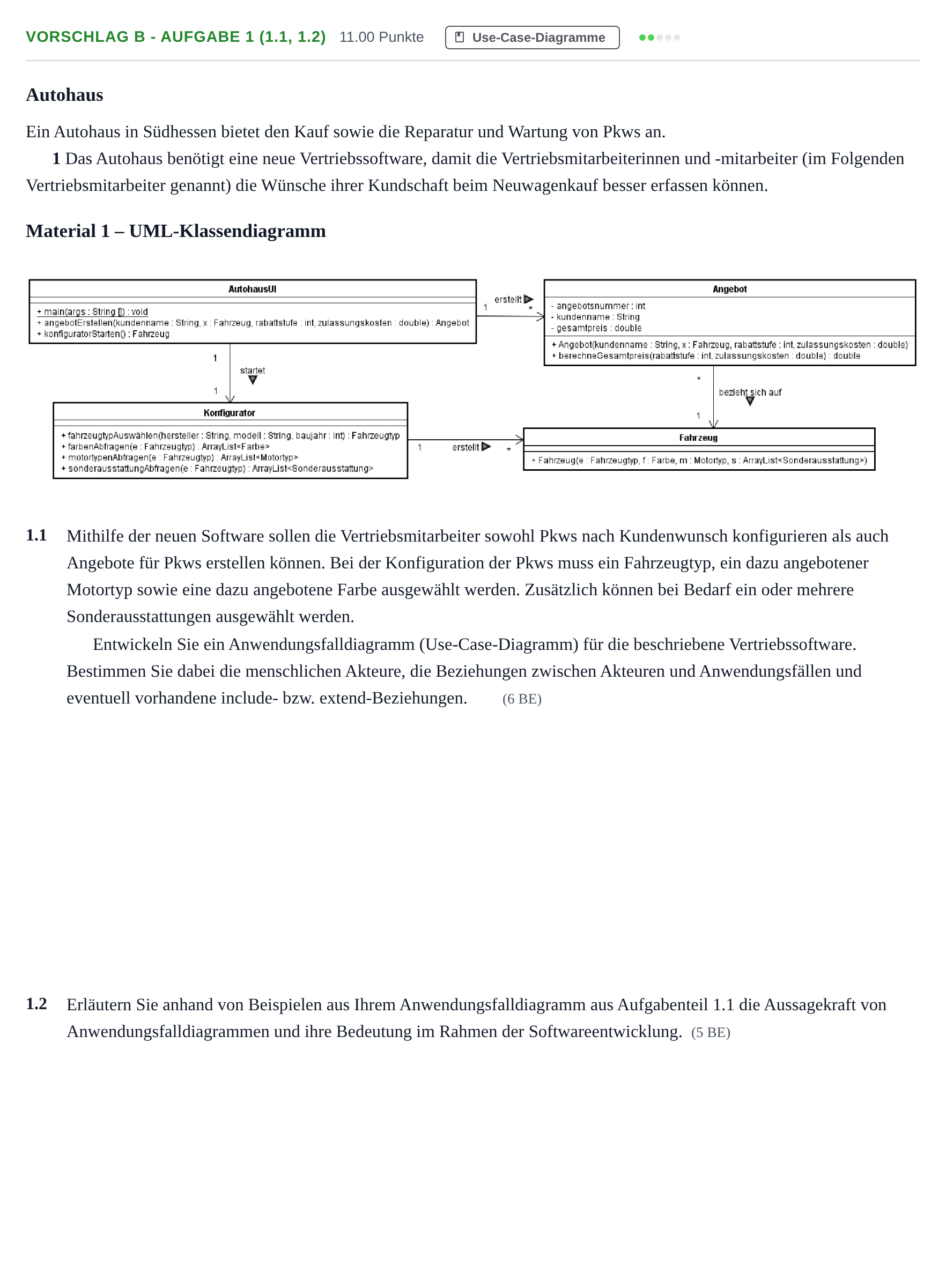 Aufgabenstellung: Aufgabe Vorschlag B - Aufgabe 1 (1.1, 1.2) · Abitur Hessen Technische Informatik LK 2021