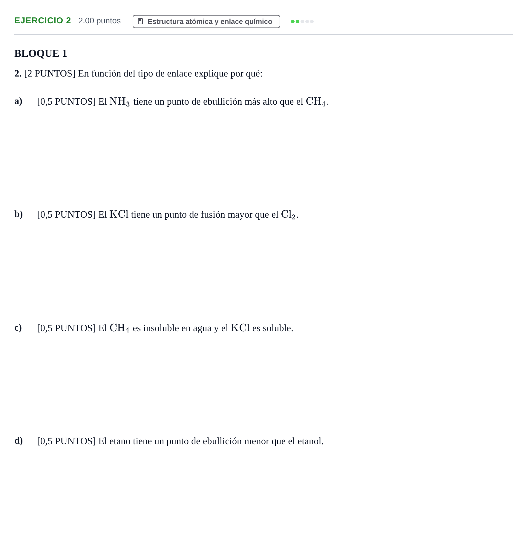Enunciado: Problema 2 · Química PAU Cantabria Extraordinaria 2021