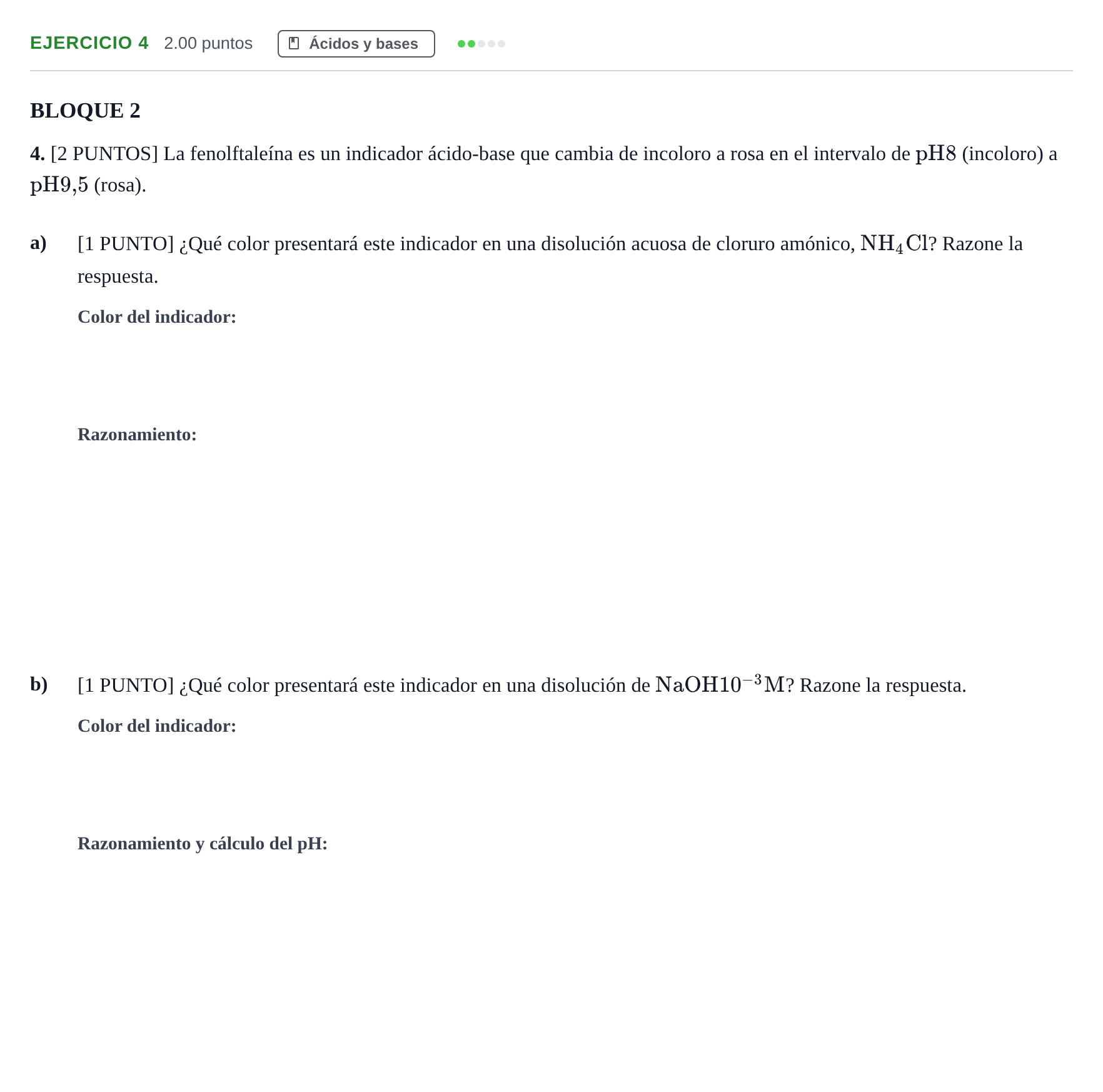 Enunciado: Problema 4 · Química PAU Cantabria Extraordinaria 2021