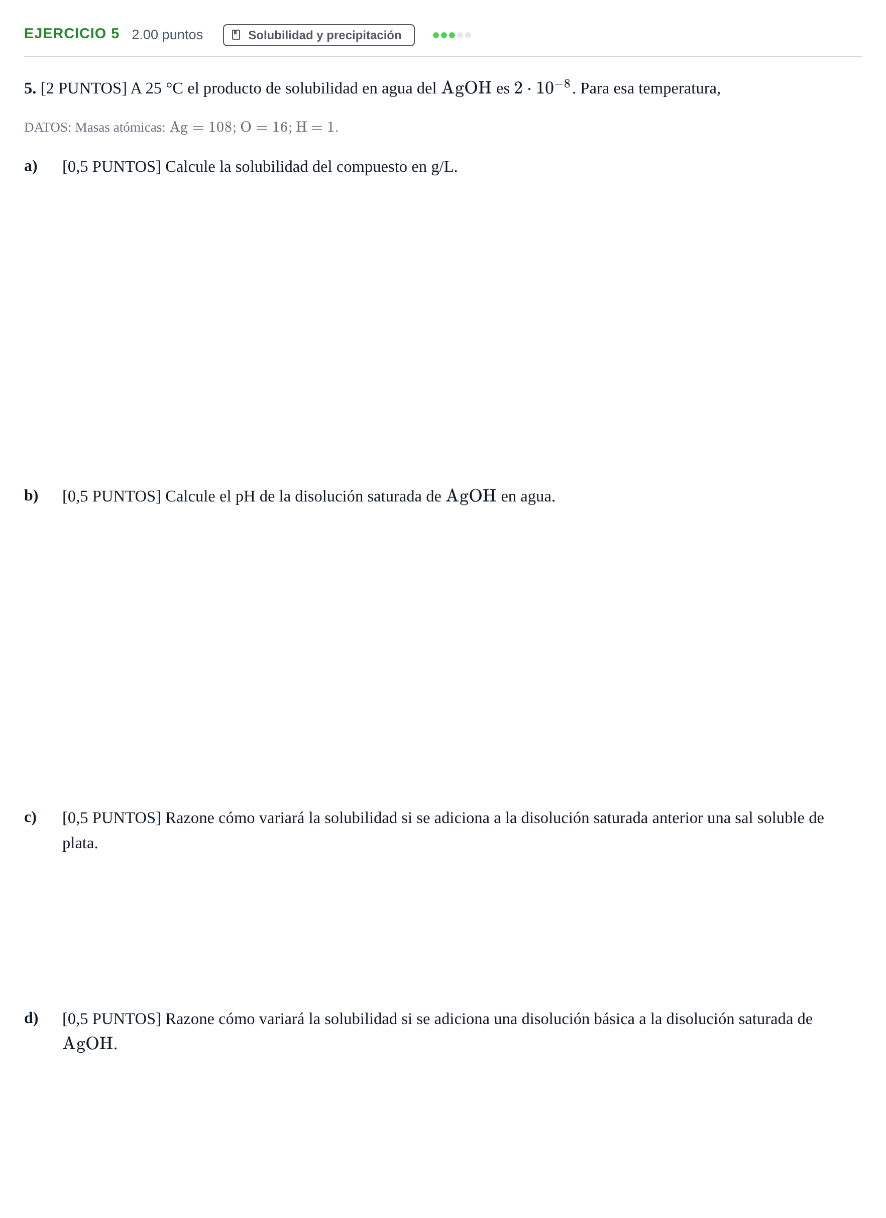 Enunciado: Problema 5 · Química PAU Cantabria Extraordinaria 2021