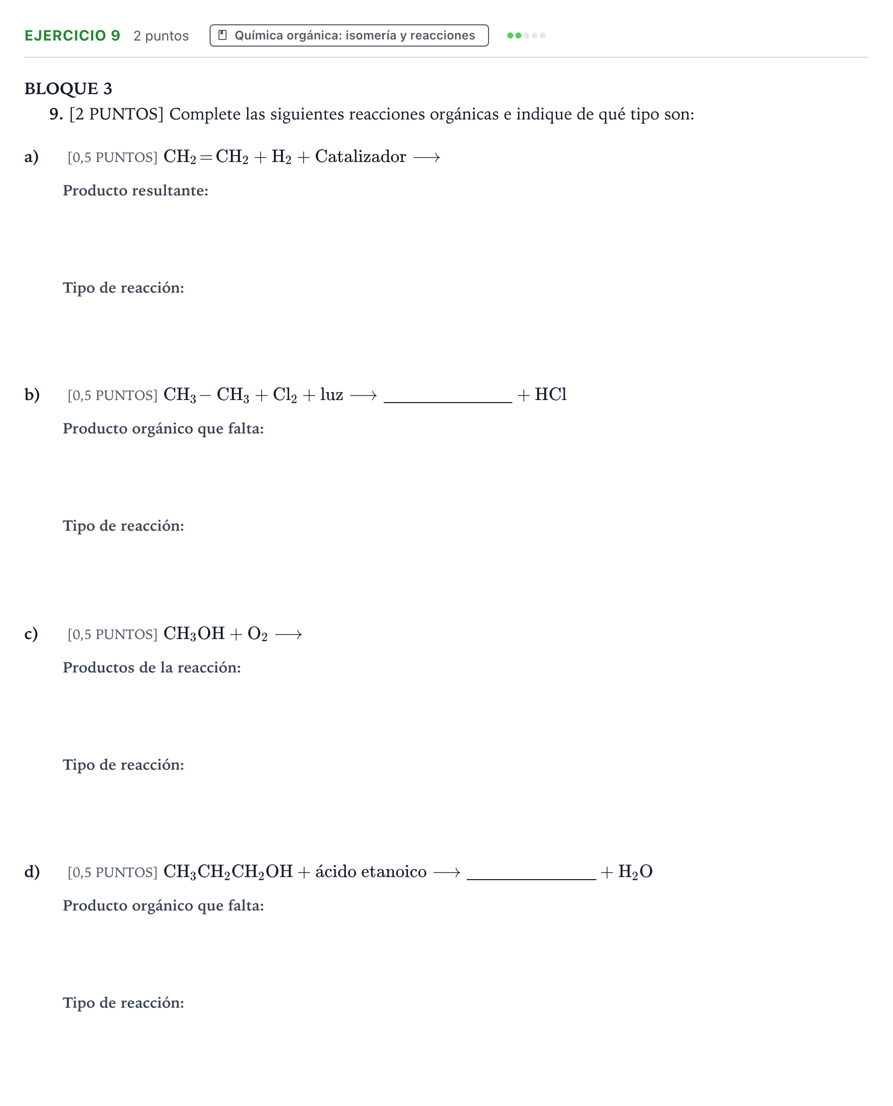 Enunciado: Problema 9 · Química PAU Cantabria Extraordinaria 2021