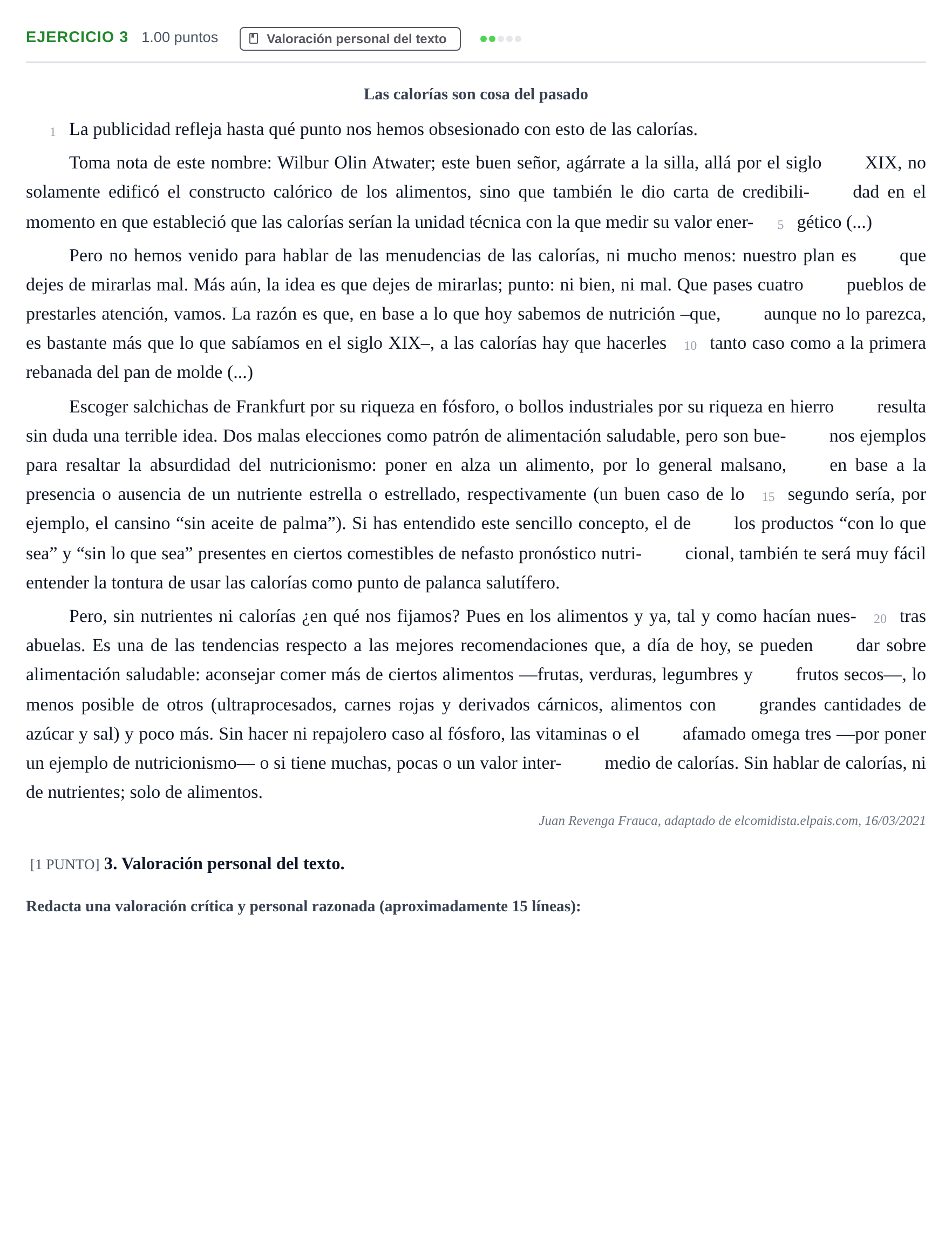 Enunciado: Problema 3 · Lengua Castellana y Literatura II PAU Cantabria Extraordinaria 2021