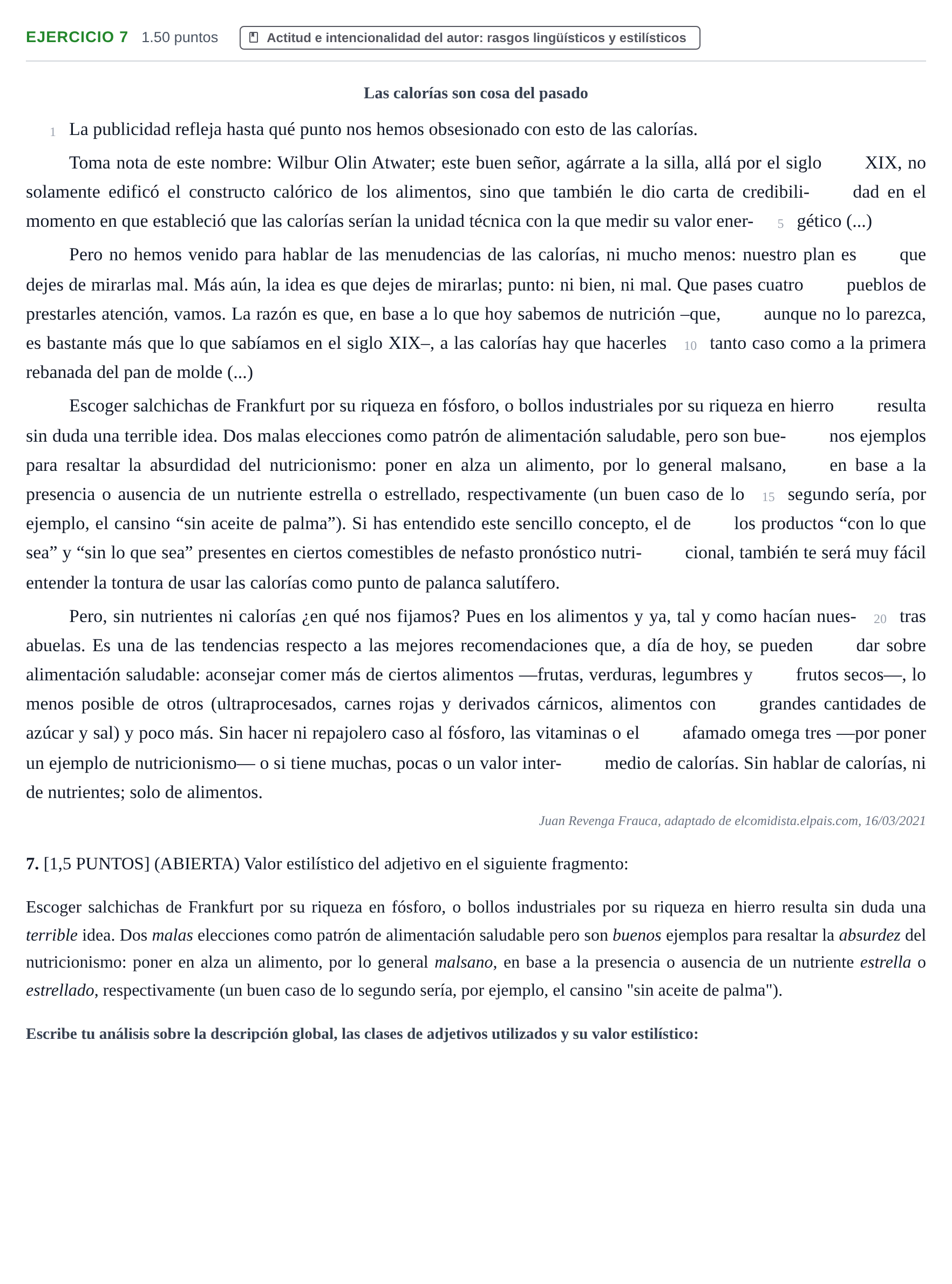 Enunciado: Problema 7 · Lengua Castellana y Literatura II PAU Cantabria Extraordinaria 2021