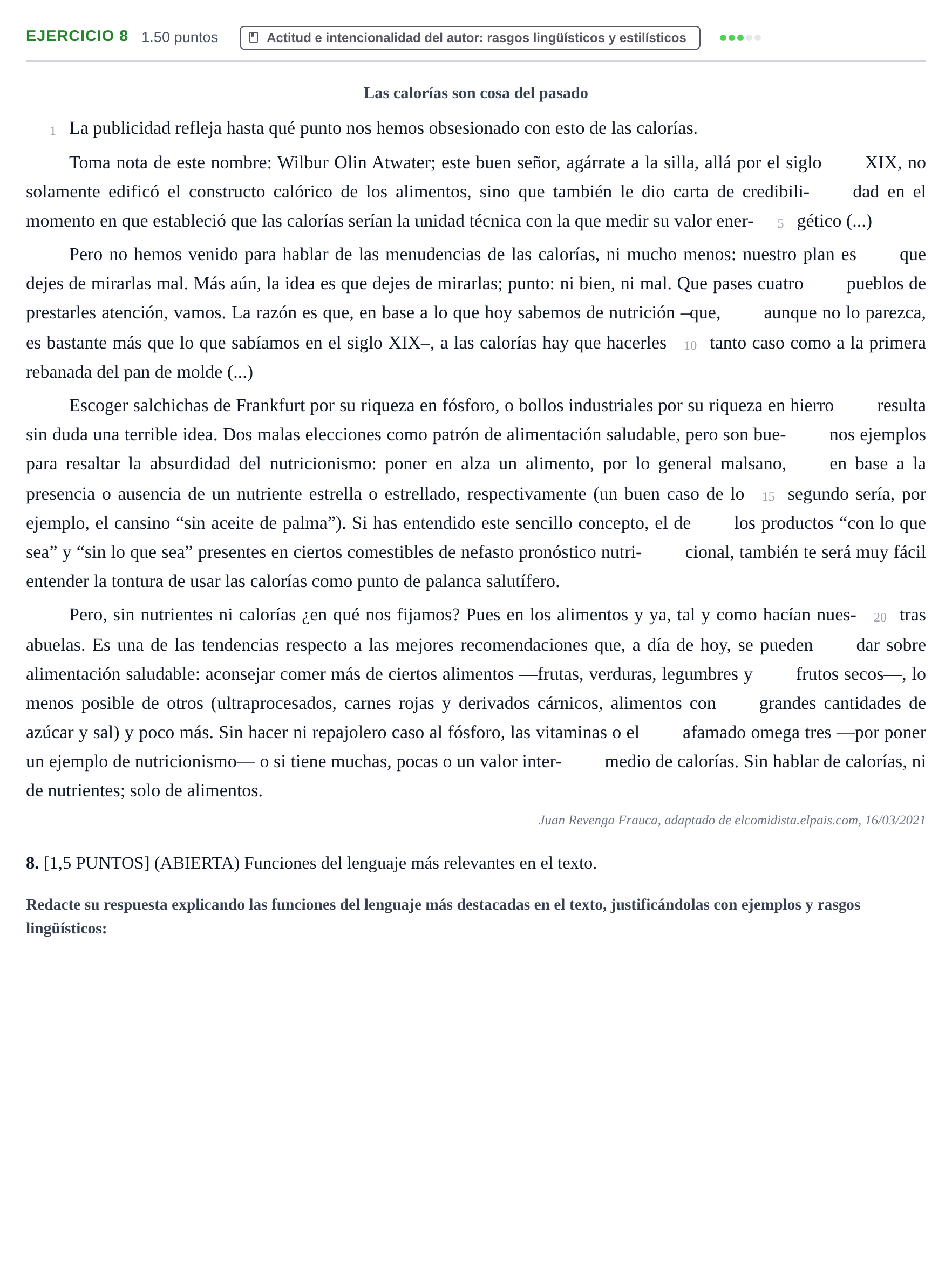 Enunciado: Problema 8 · Lengua Castellana y Literatura II PAU Cantabria Extraordinaria 2021