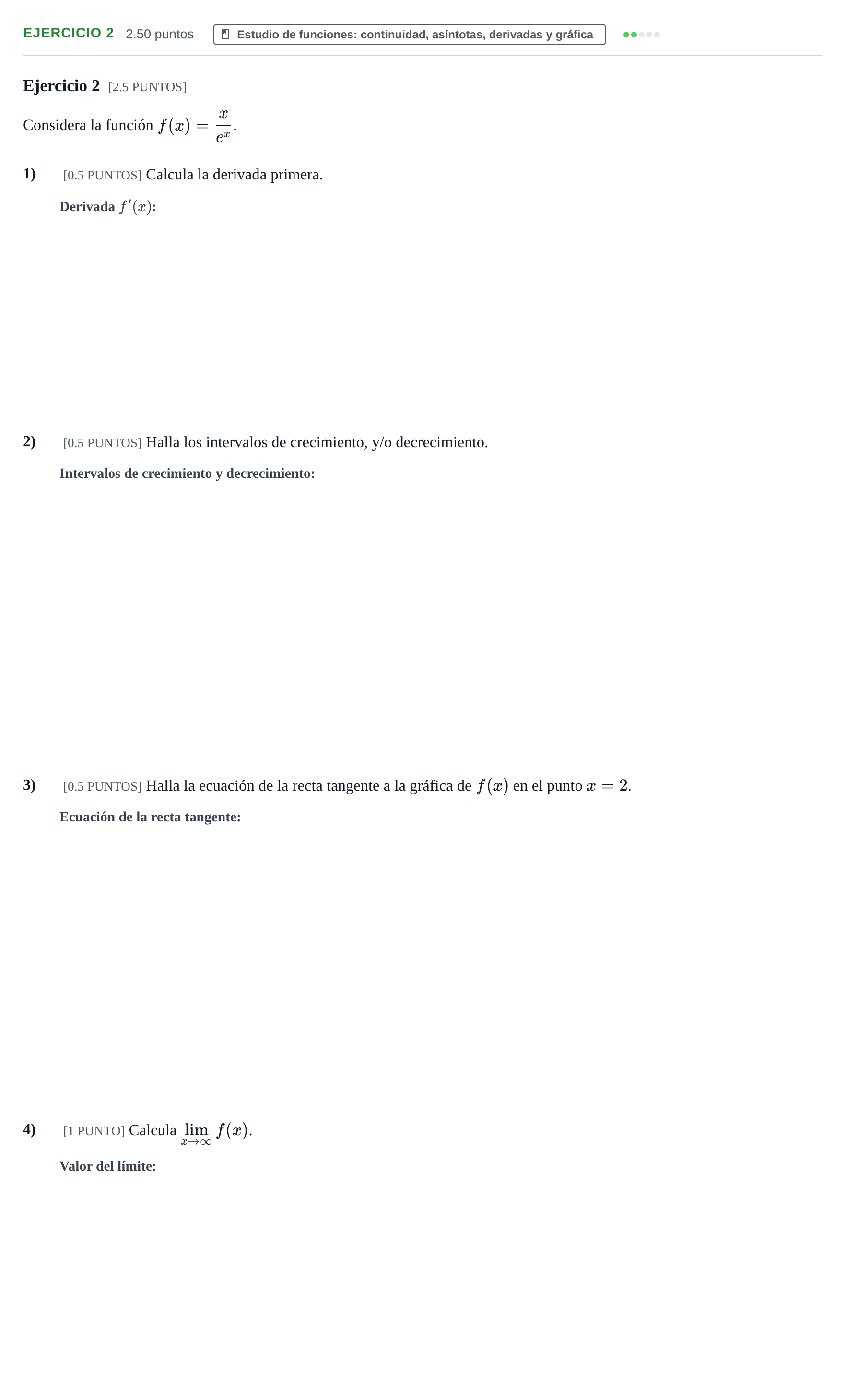 Enunciado: Ejercicio 2 · Matemáticas II PAU Cantabria Extraordinaria 2021