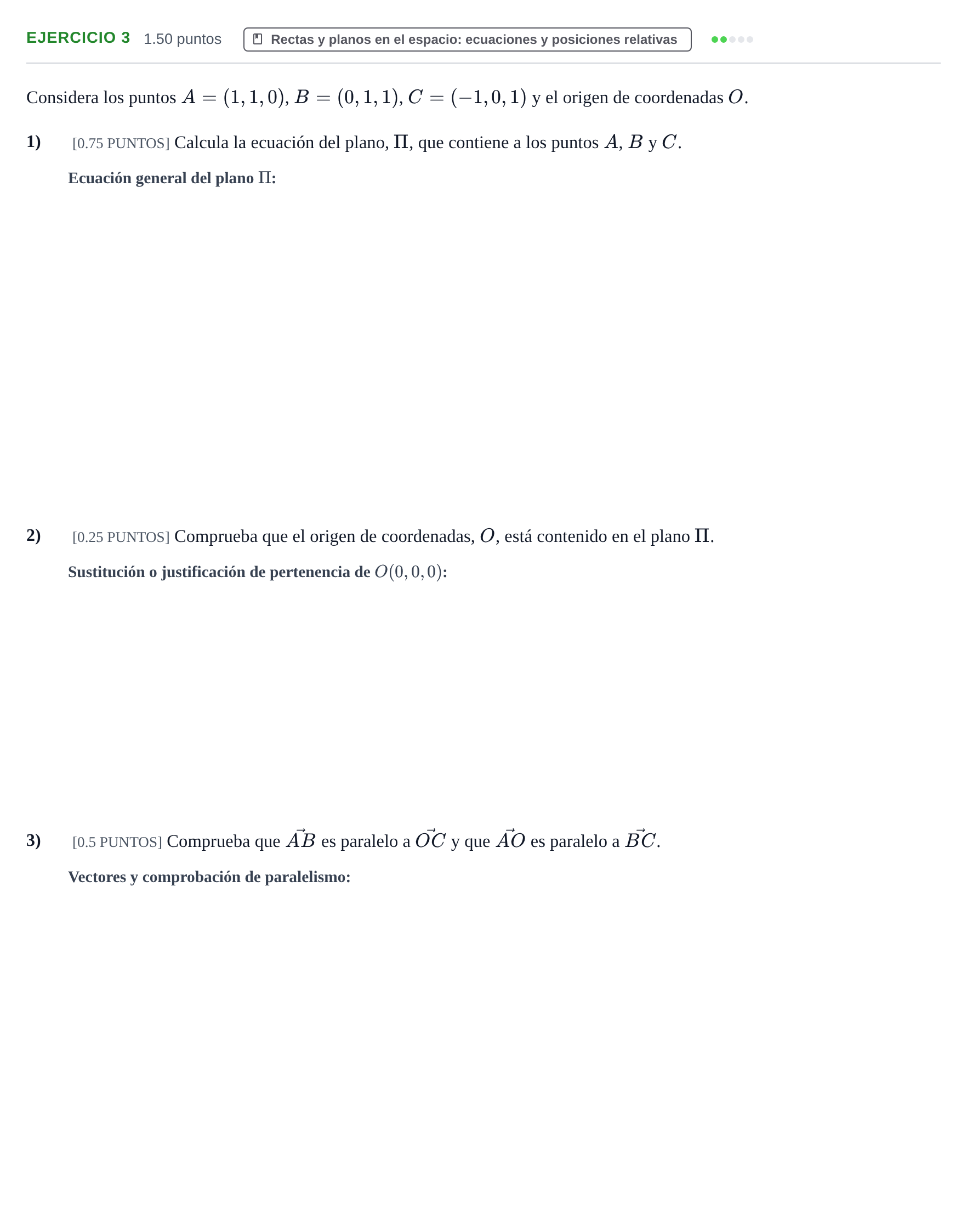 Enunciado: Ejercicio 3 - Rectas y planos · Matemáticas II PAU Cantabria Extraordinaria 2021