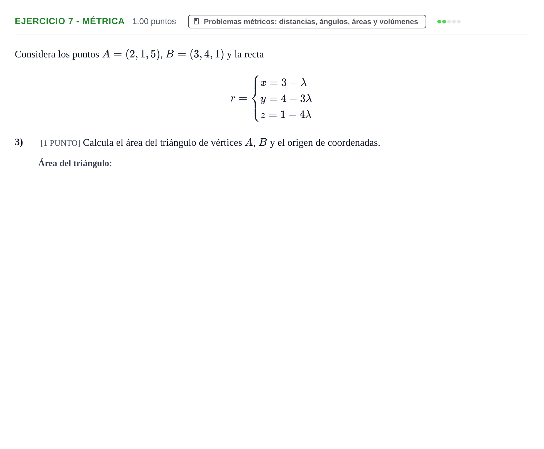 Enunciado: Ejercicio 7 - Métrica · Matemáticas II PAU Cantabria Extraordinaria 2021