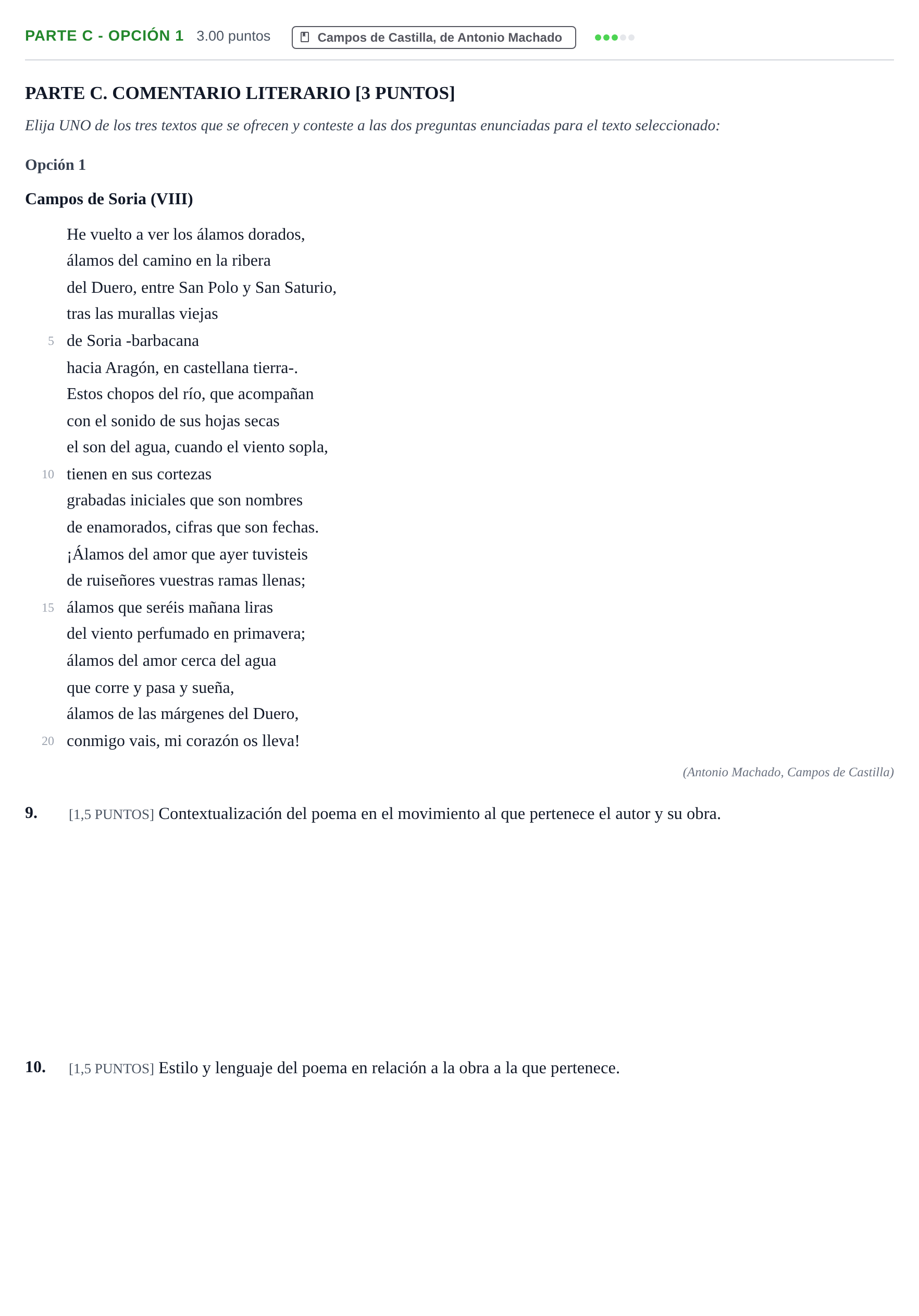 Enunciado: Ejercicio Parte C - Opción 1 · Lengua Castellana y Literatura II PAU Cantabria Ordinaria 2021