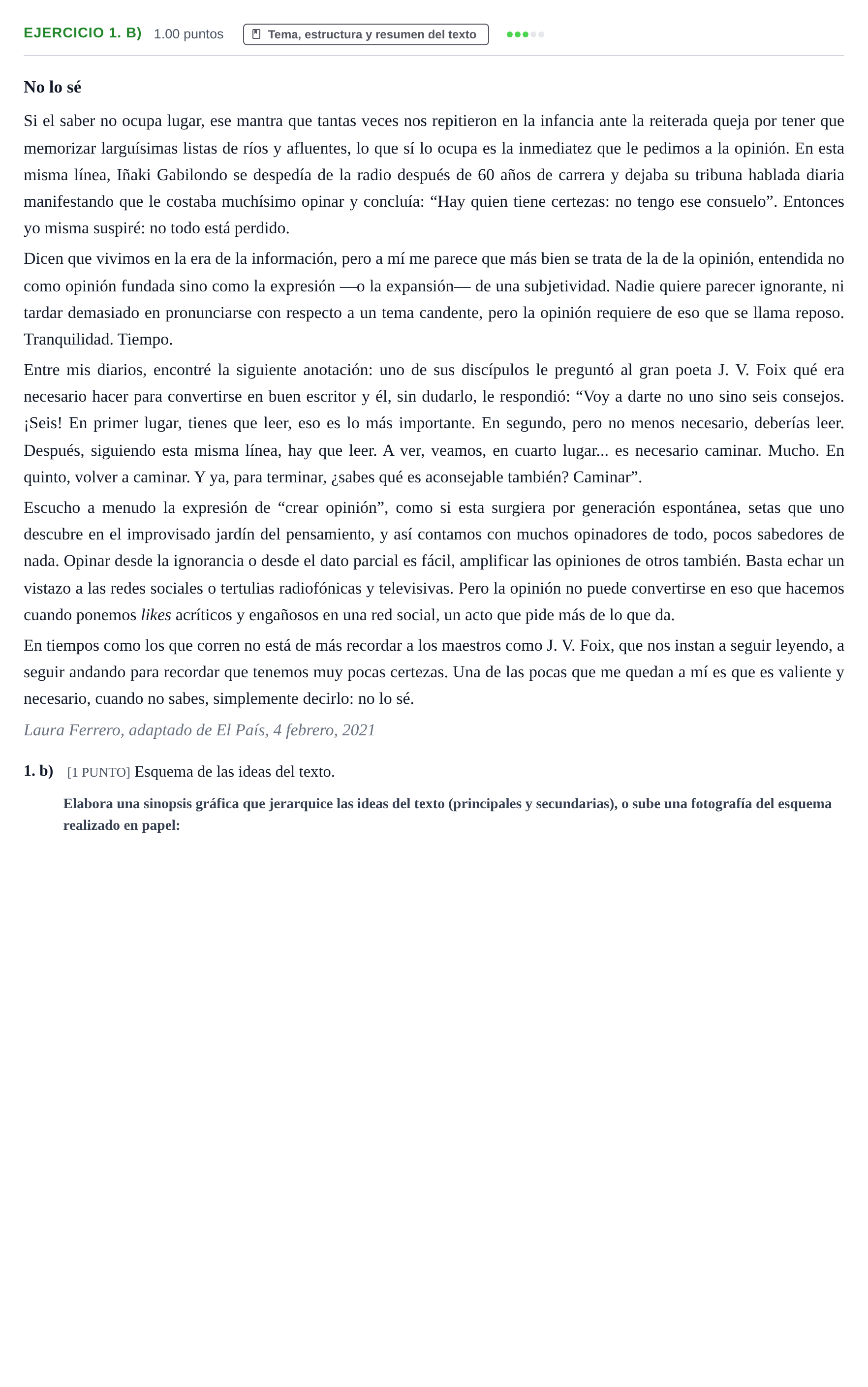 Enunciado: Ejercicio 1. b) · Lengua Castellana y Literatura II PAU Cantabria Ordinaria 2021