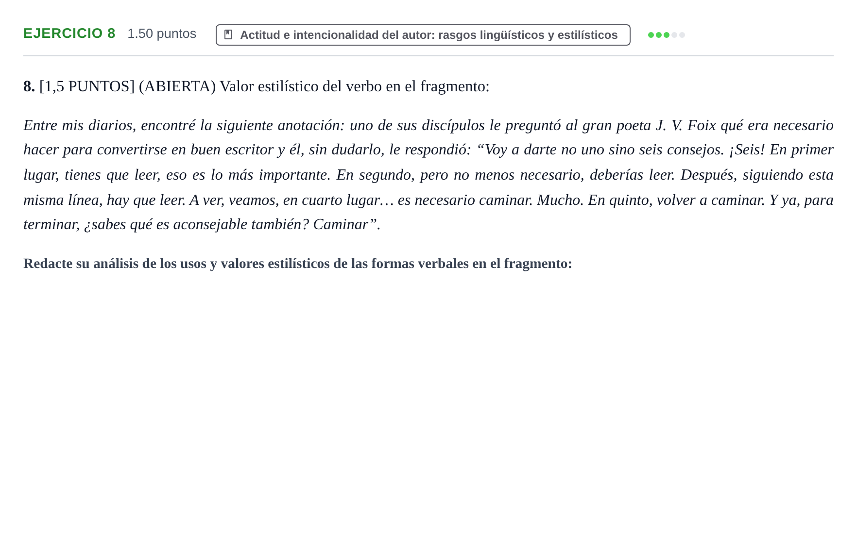 Enunciado: Problema 8 · Lengua Castellana y Literatura II PAU Cantabria Ordinaria 2021