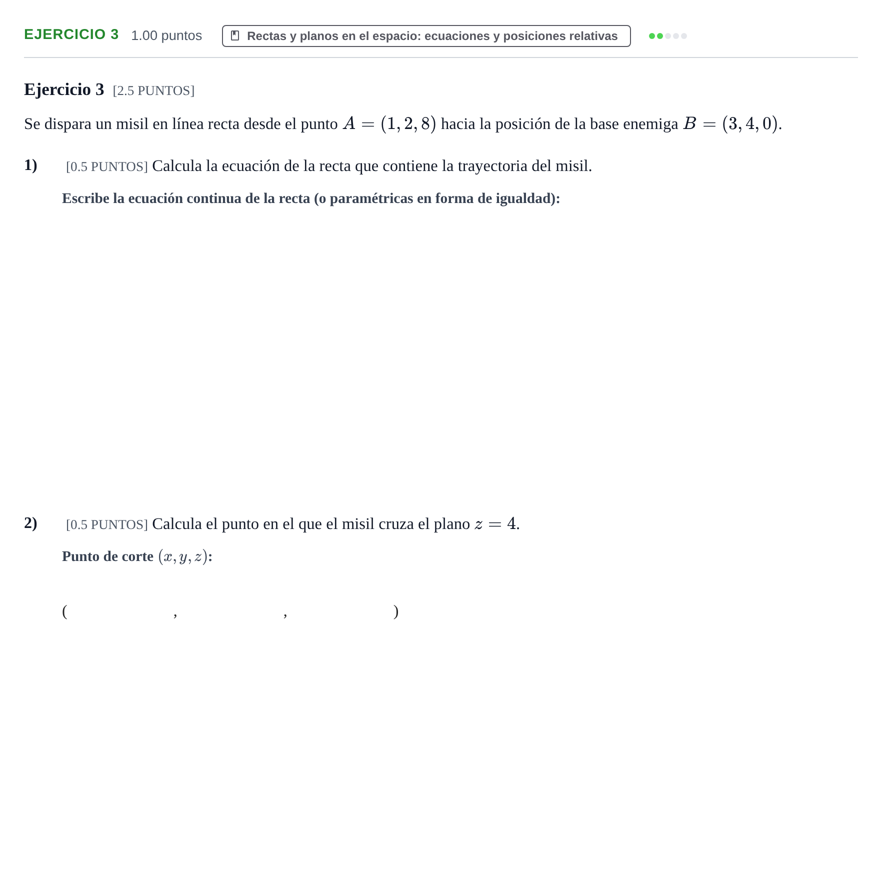 Enunciado: Ejercicio 3 - Rectas y planos · Matemáticas II PAU Cantabria Ordinaria 2021