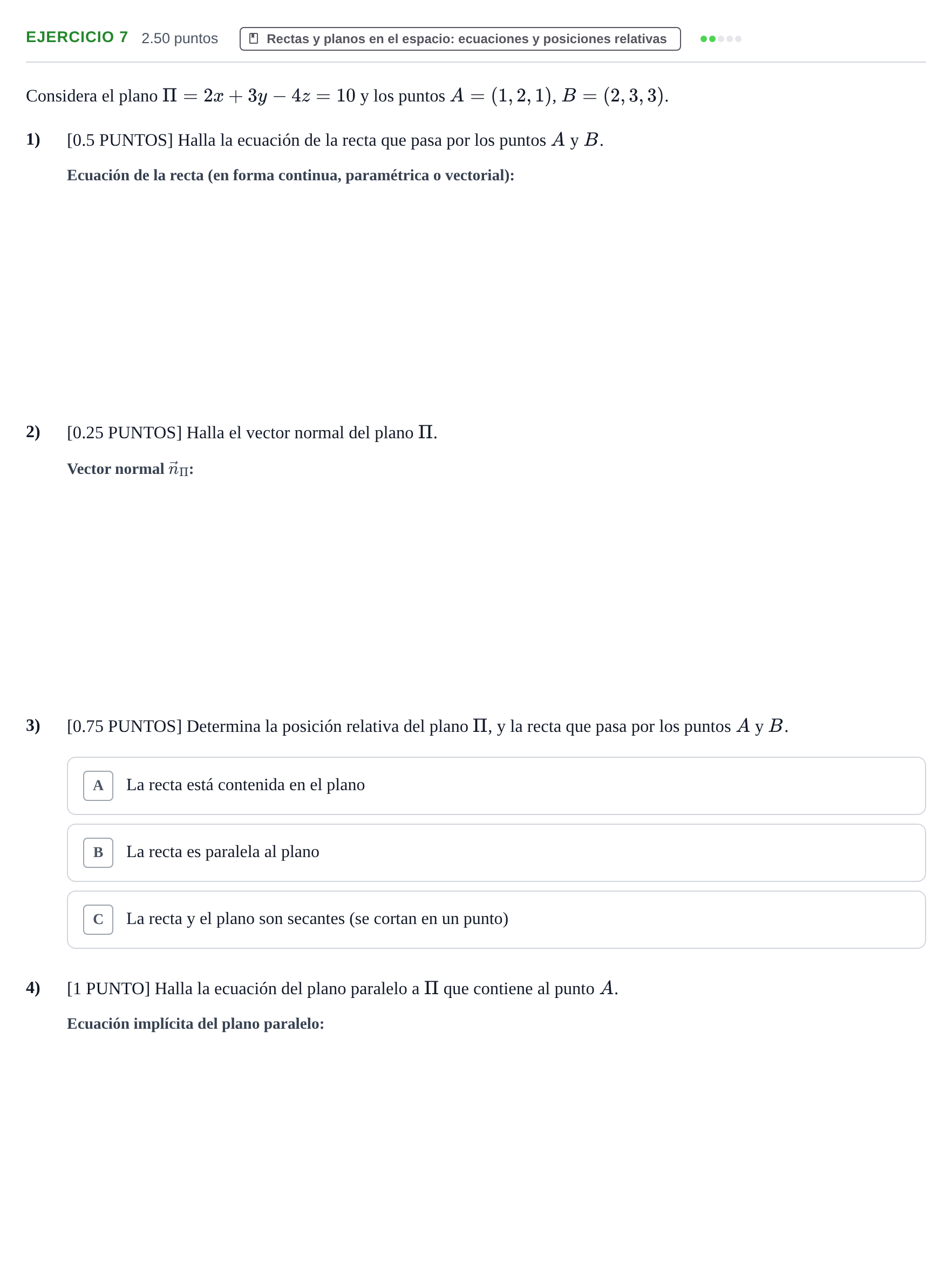 Enunciado: Ejercicio 7 · Matemáticas II PAU Cantabria Ordinaria 2021