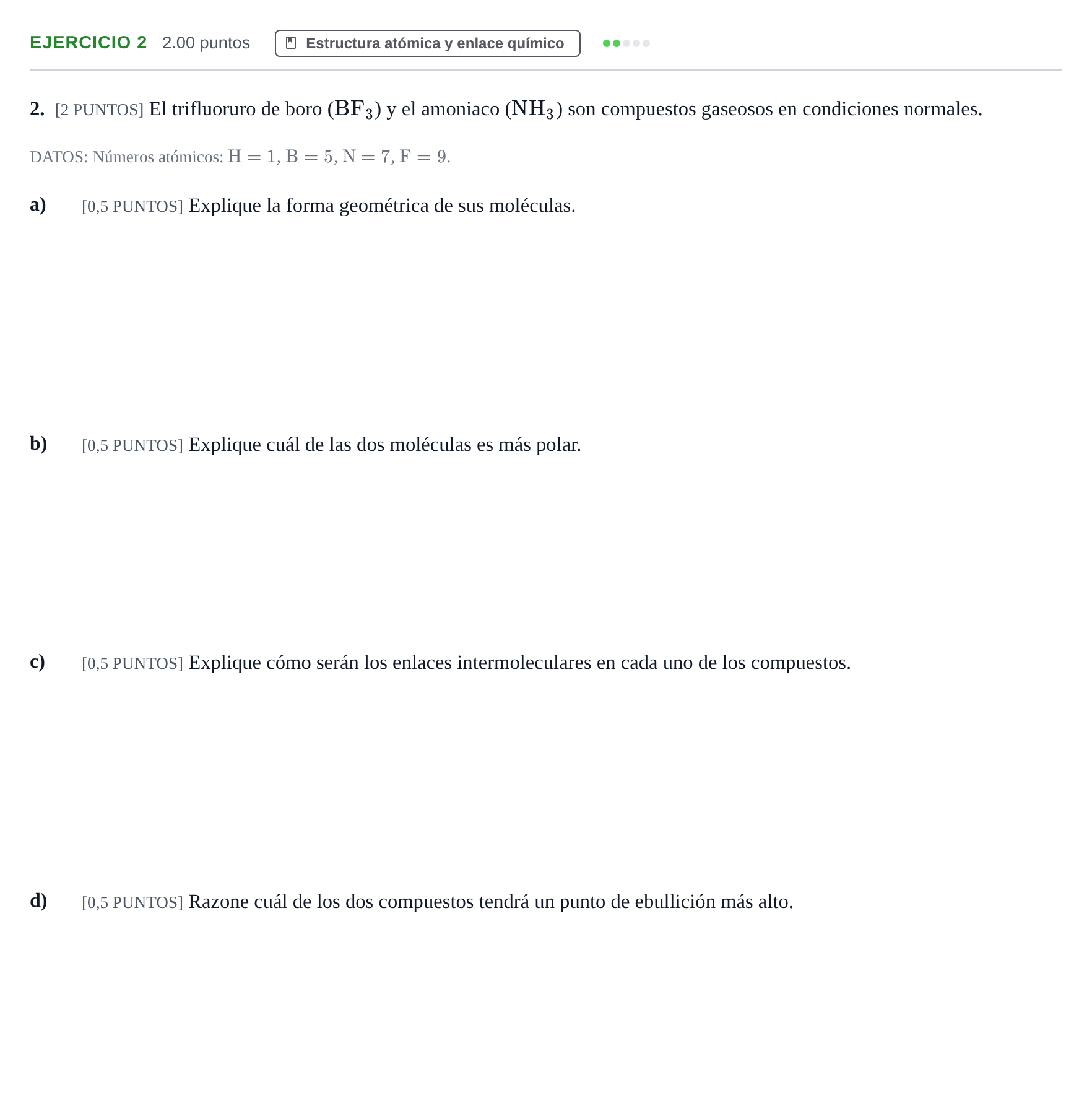 Enunciado: Problema 2 · Química PAU Cantabria Ordinaria 2021
