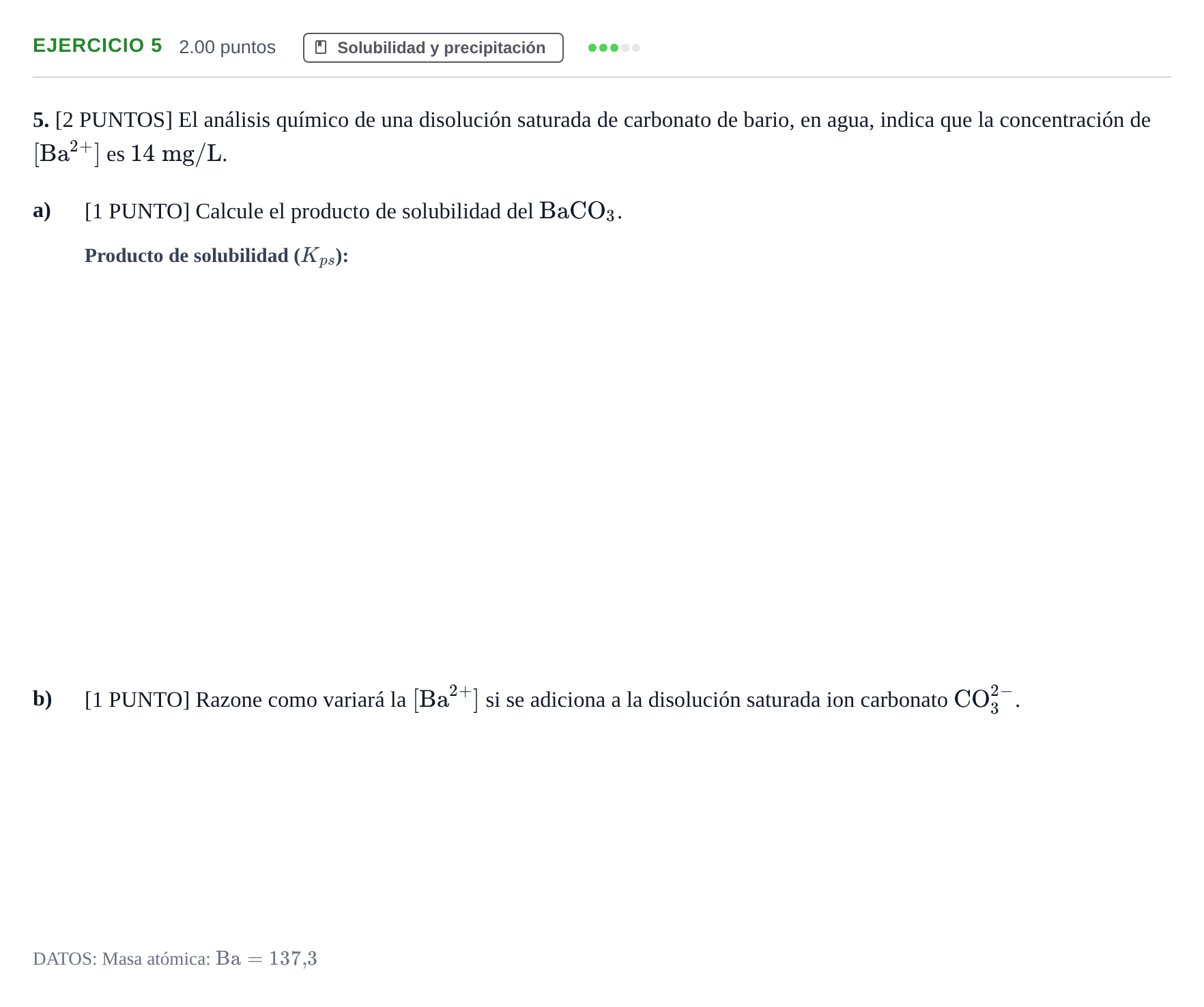 Enunciado: Problema 5 · Química PAU Cantabria Ordinaria 2021