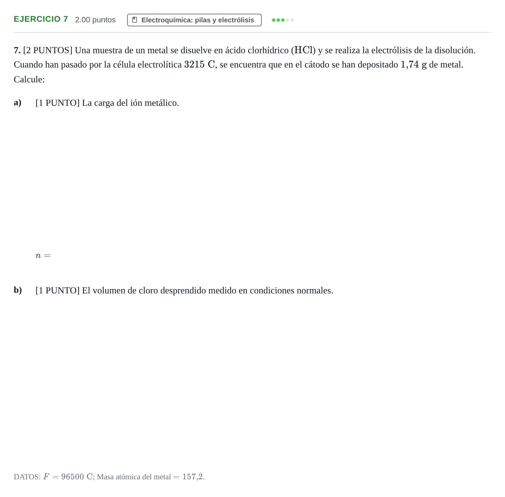 Enunciado: Problema 7 · Química PAU Cantabria Ordinaria 2021