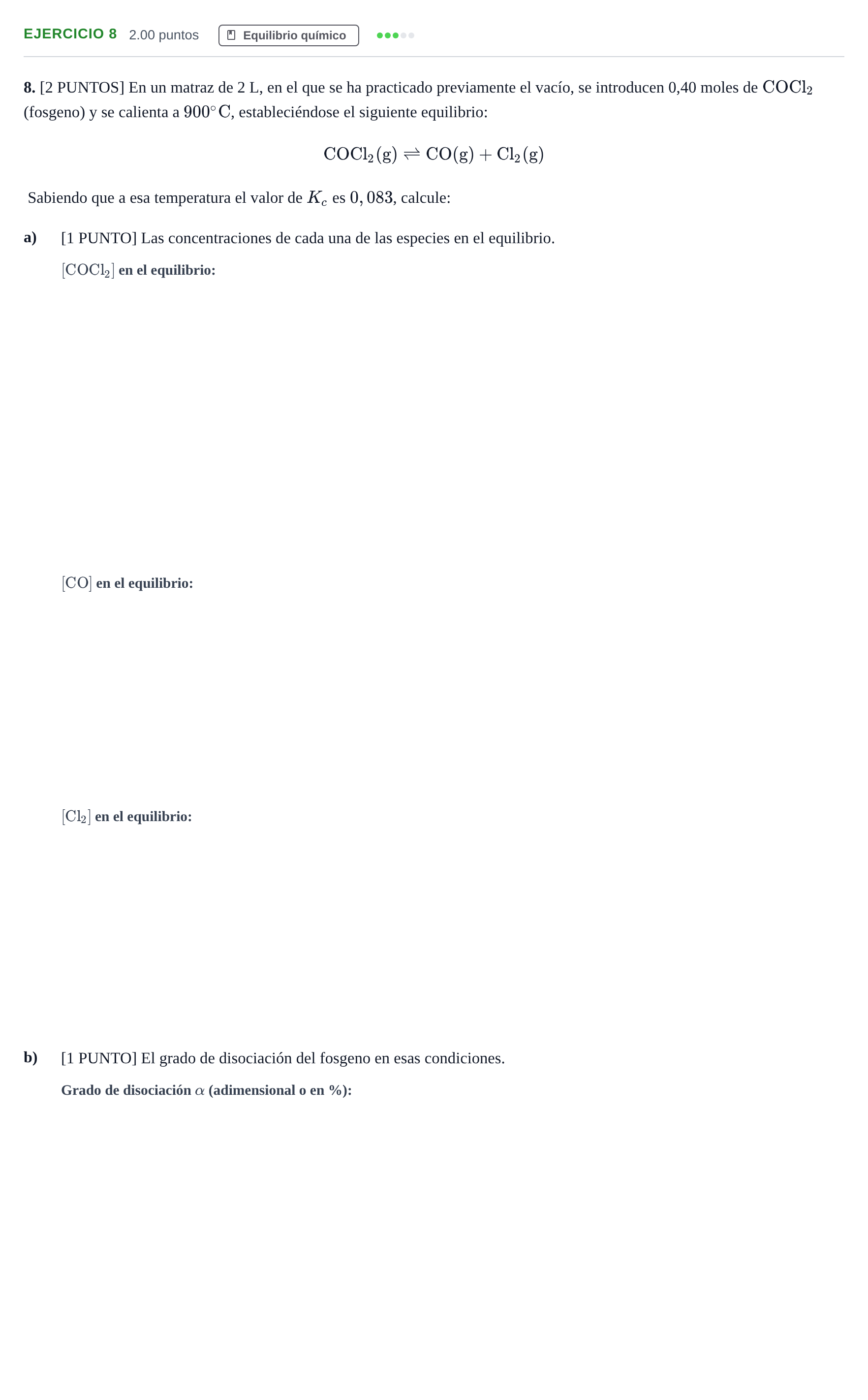 Enunciado: Problema 8 · Química PAU Cantabria Ordinaria 2021
