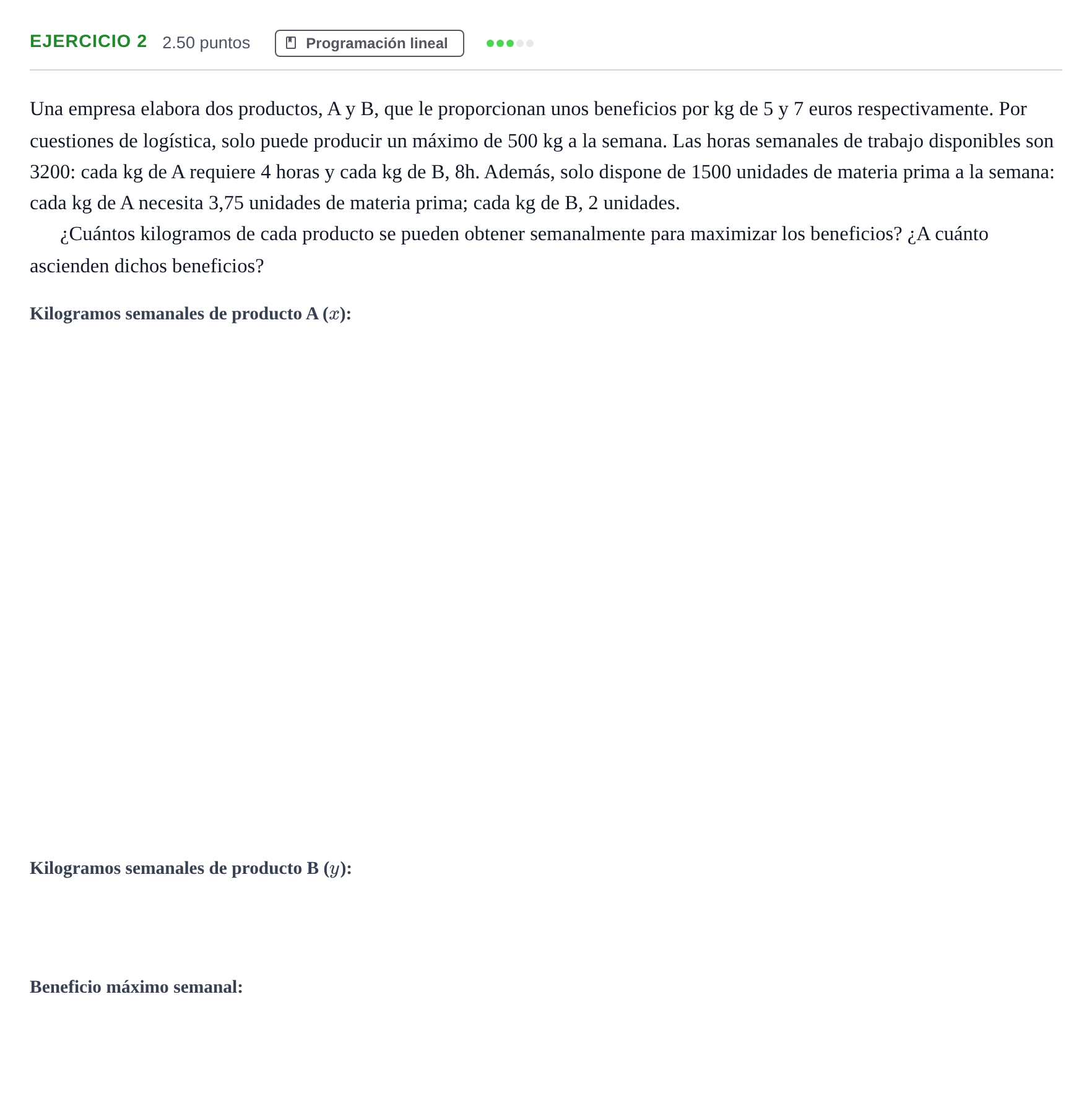 Enunciado: Ejercicio 2 · Matemáticas aplicadas a las Ciencias Sociales II PAU Cantabria Ordinaria 2021