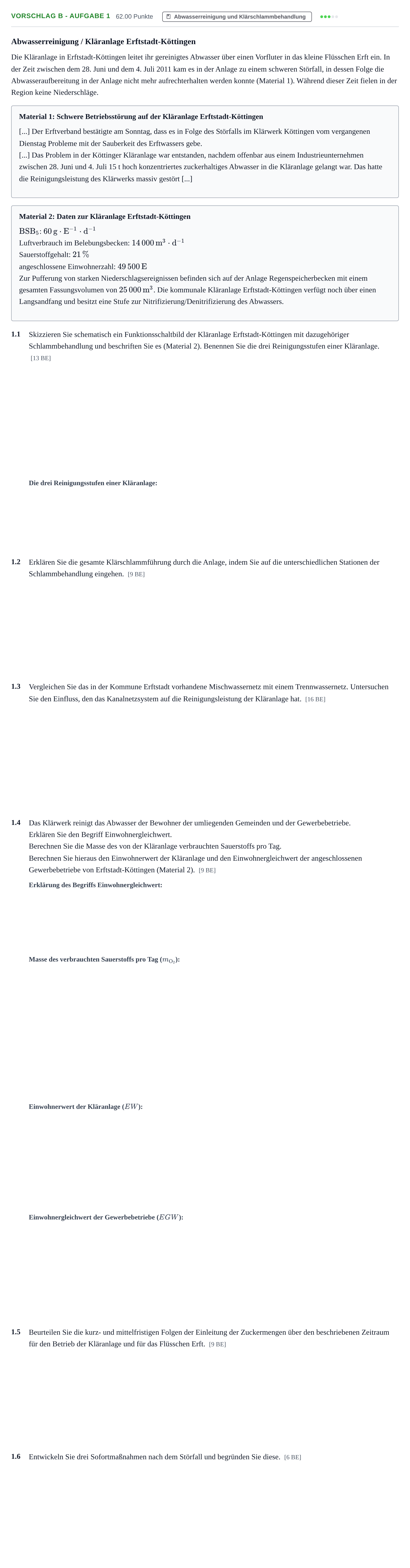 Aufgabenstellung: Aufgabe Vorschlag B - Aufgabe 1 · Abitur Hessen Umwelttechnik LK 2021