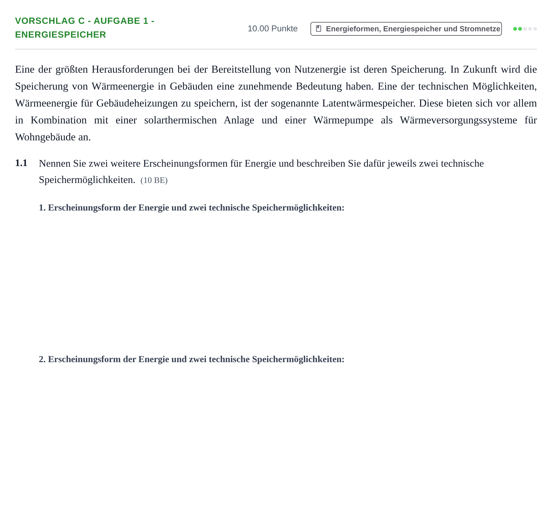 Aufgabenstellung: Aufgabe Vorschlag C - Aufgabe 1 - Energiespeicher · Abitur Hessen Umwelttechnik LK 2021