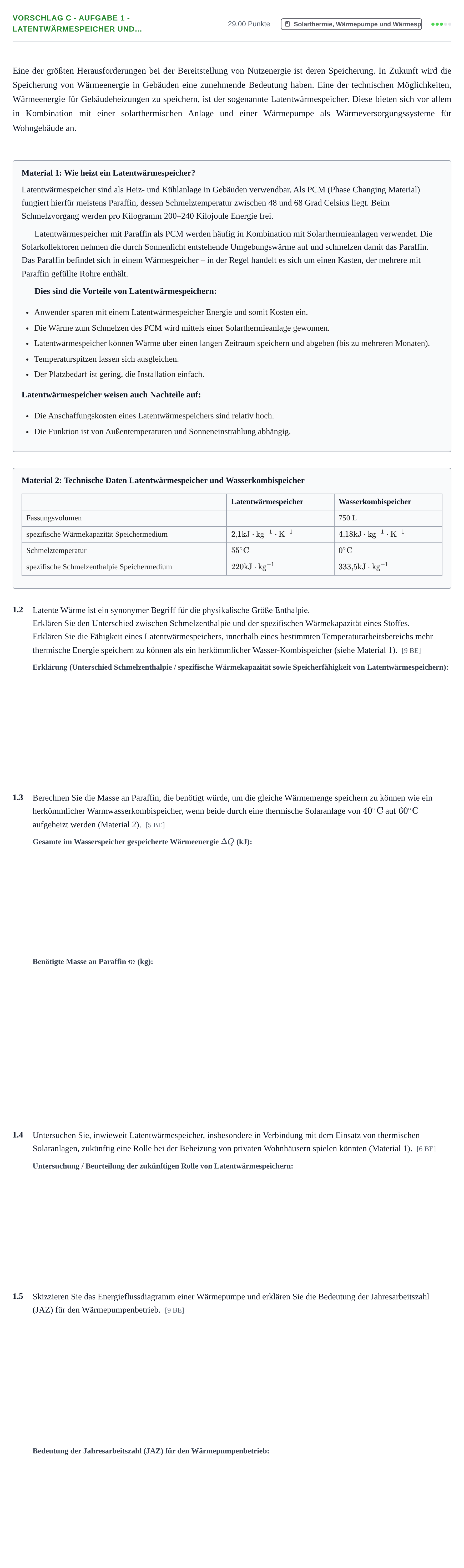Aufgabenstellung: Aufgabe Vorschlag C - Aufgabe 1 - Latentwärmespeicher und… · Abitur Hessen Umwelttechnik LK 2021