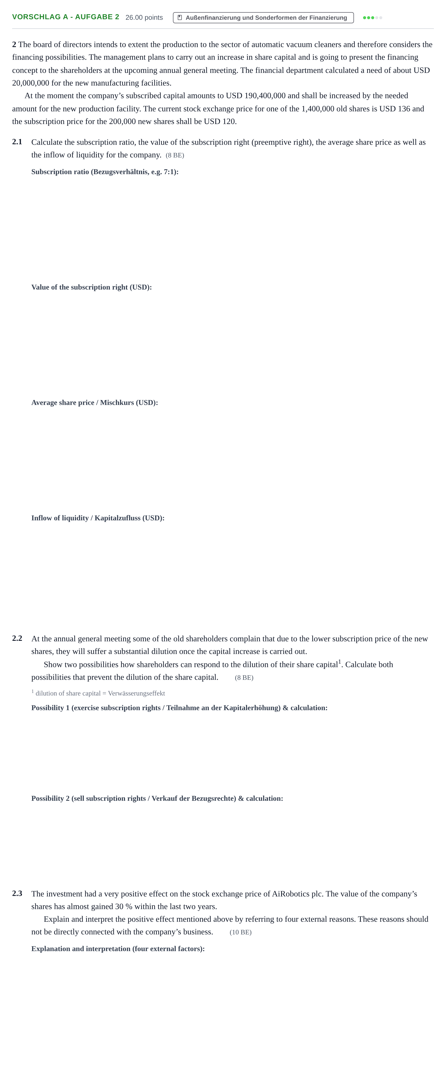 Aufgabenstellung: Aufgabe Vorschlag A - Aufgabe 2 · Abitur Hessen Wirtschaftslehre LK · bilingual Englisch 2021