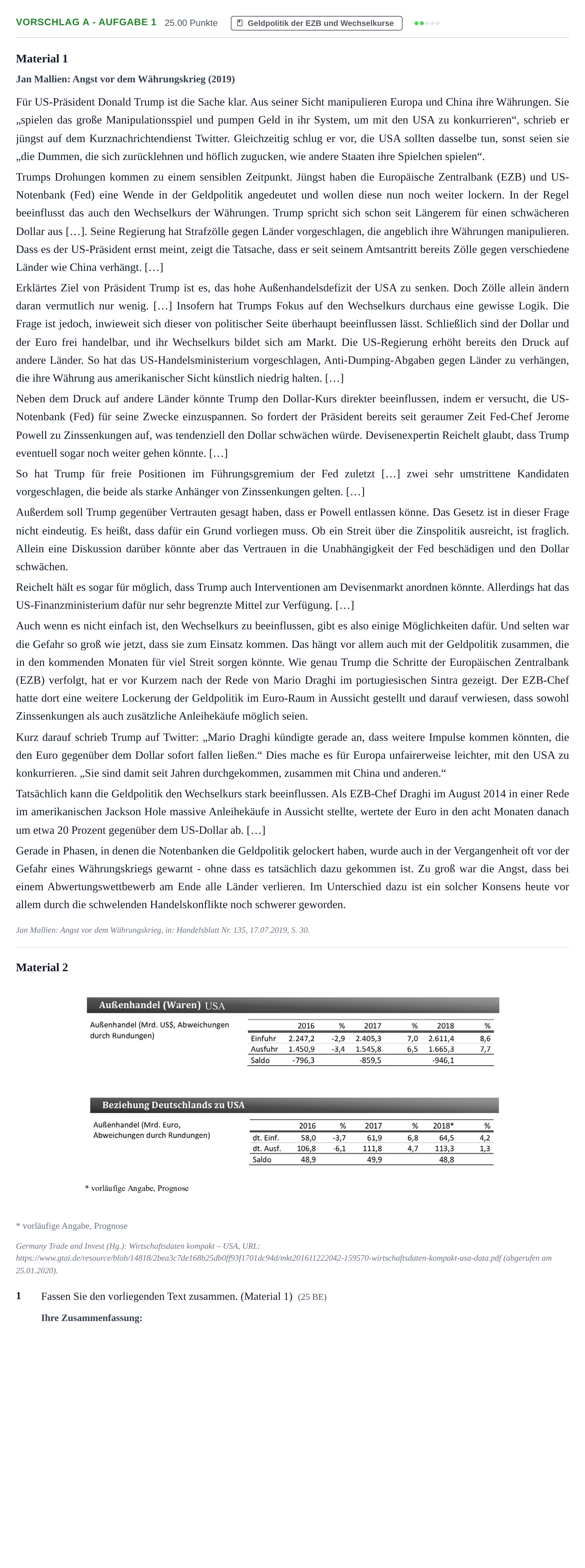 Aufgabenstellung: Aufgabe Vorschlag A - Aufgabe 1 · Abitur Hessen Wirtschaftswissenschaften GK 2021