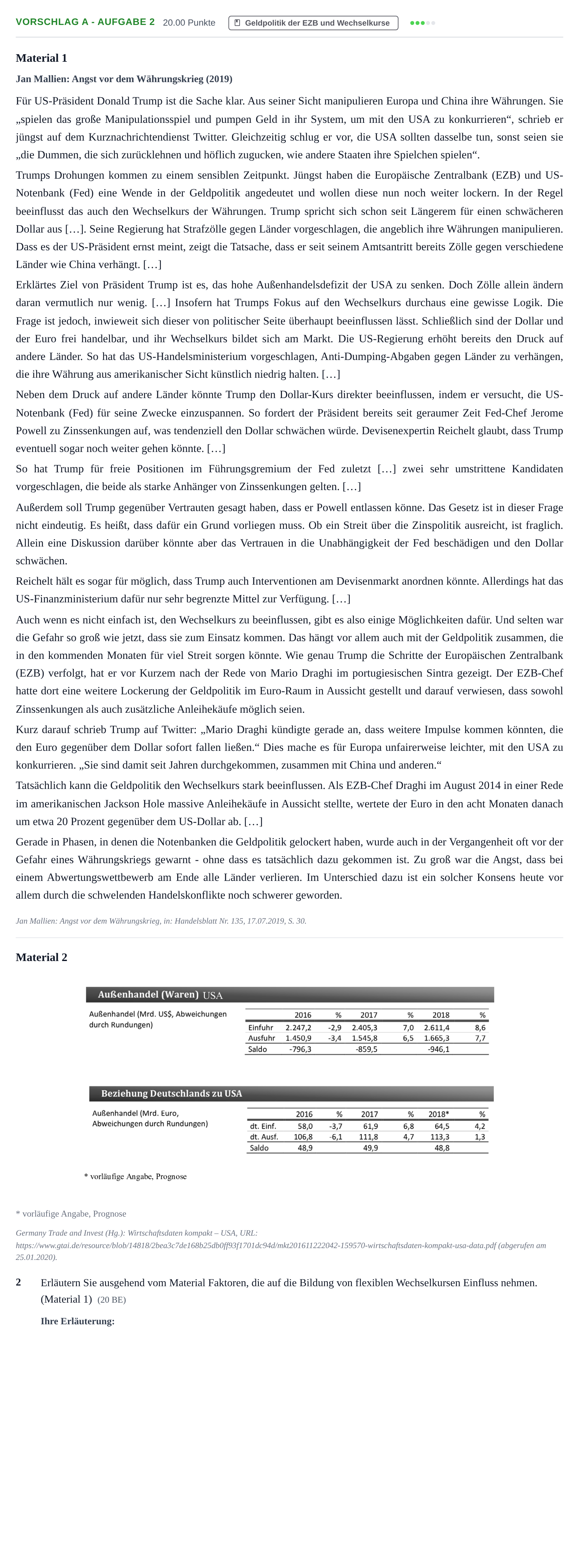 Aufgabenstellung: Aufgabe Vorschlag A - Aufgabe 2 · Abitur Hessen Wirtschaftswissenschaften GK 2021