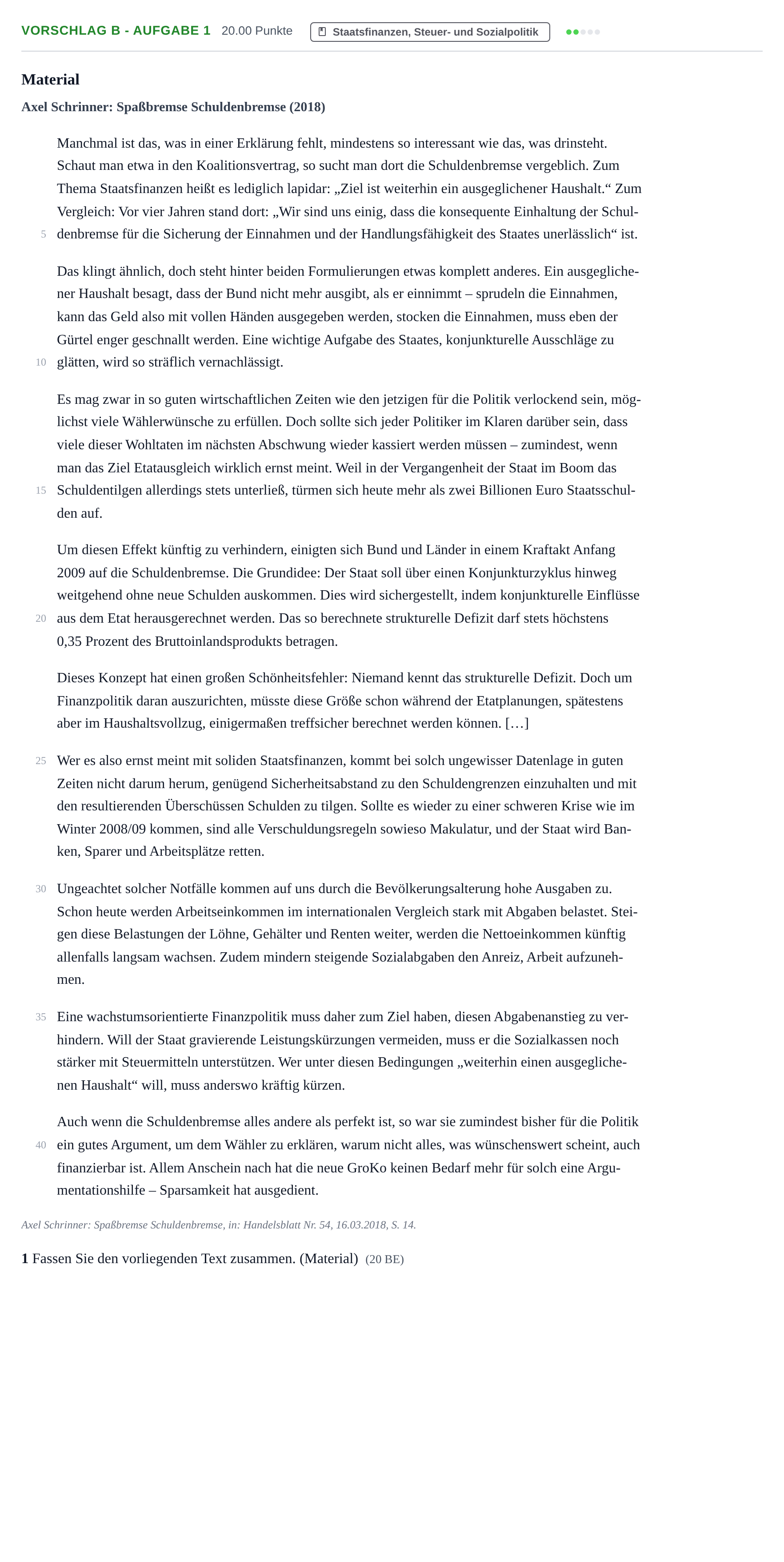 Aufgabenstellung: Aufgabe Vorschlag B - Aufgabe 1 · Abitur Hessen Wirtschaftswissenschaften GK 2021