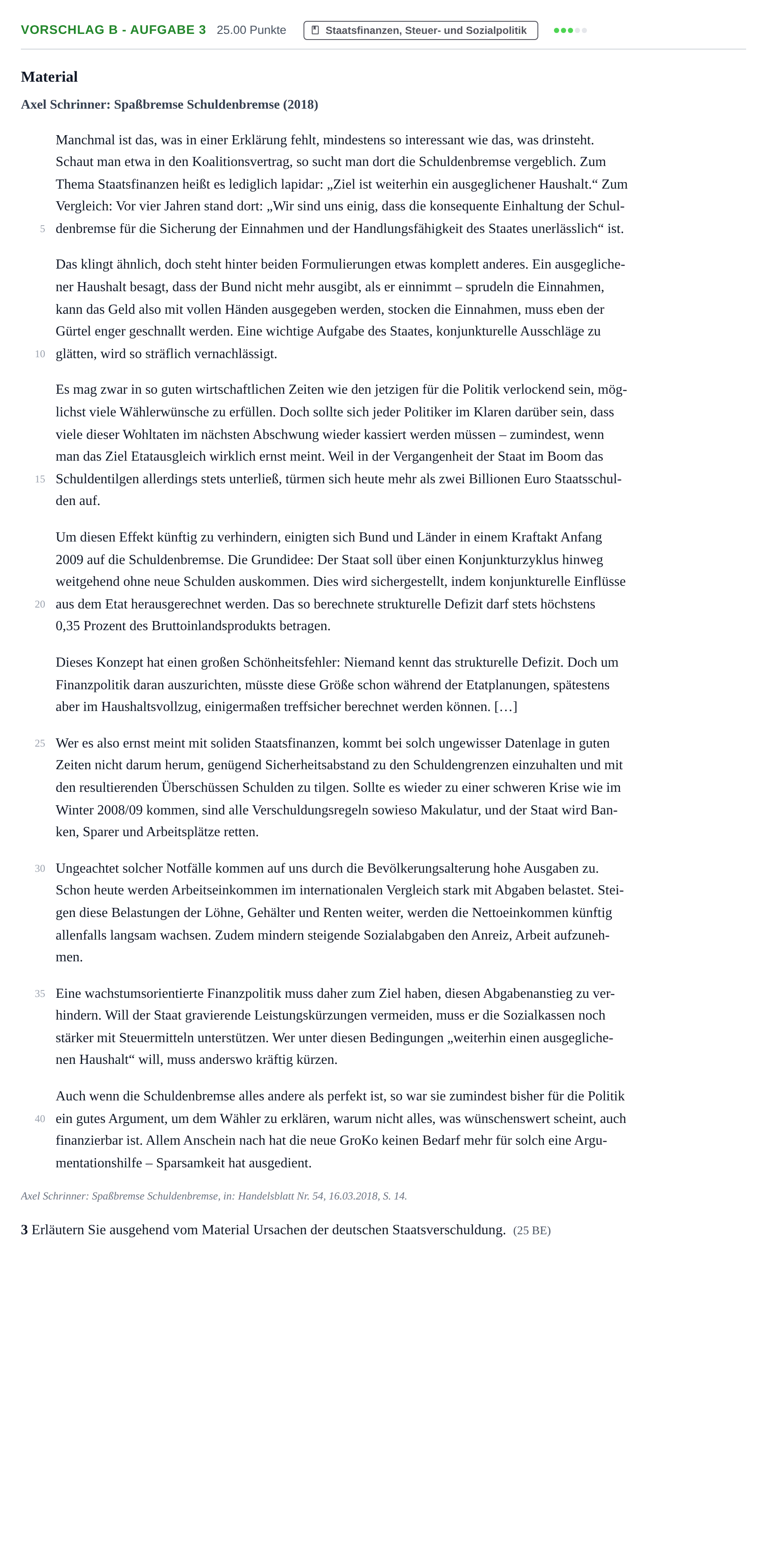 Aufgabenstellung: Aufgabe Vorschlag B - Aufgabe 3 · Abitur Hessen Wirtschaftswissenschaften GK 2021