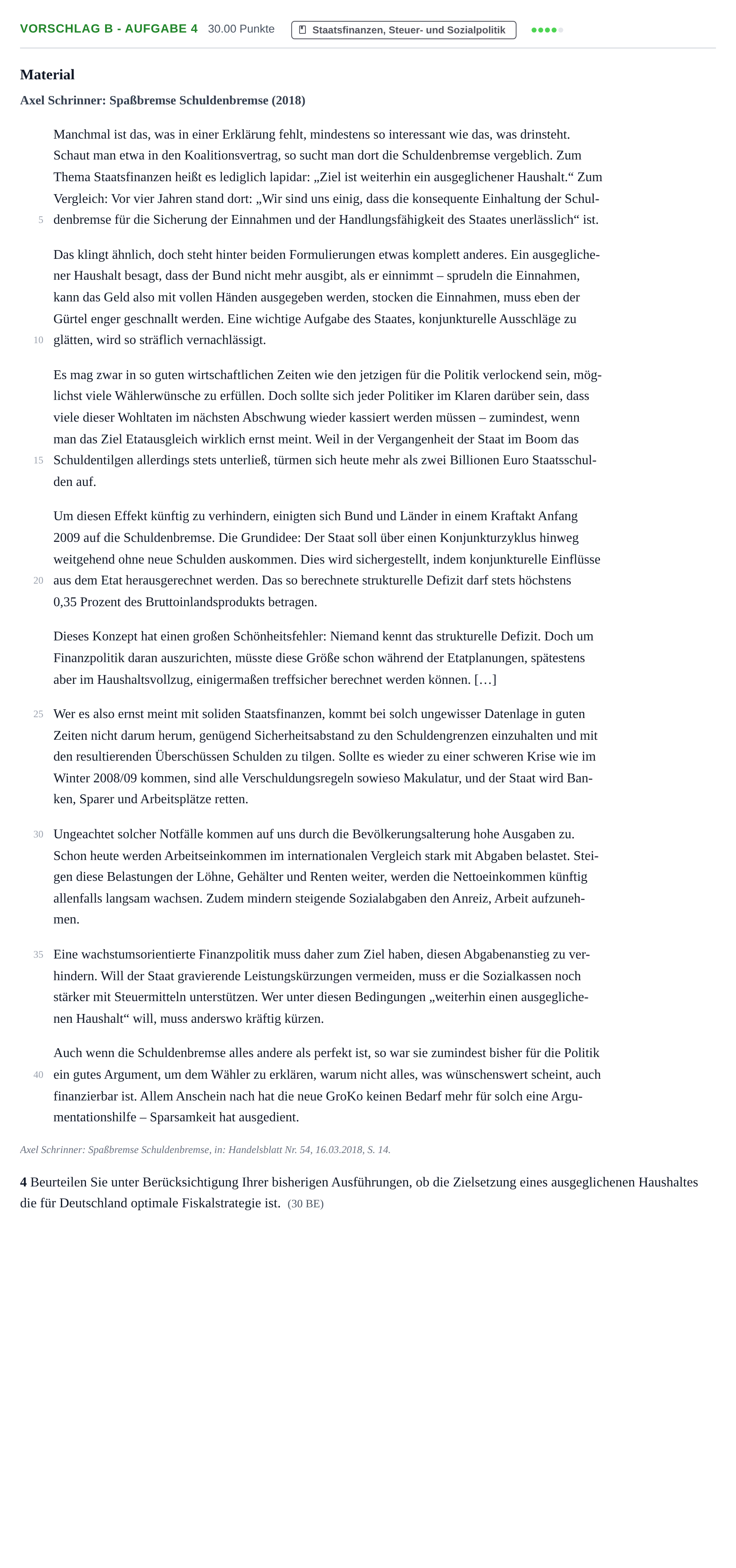 Aufgabenstellung: Aufgabe Vorschlag B - Aufgabe 4 · Abitur Hessen Wirtschaftswissenschaften GK 2021