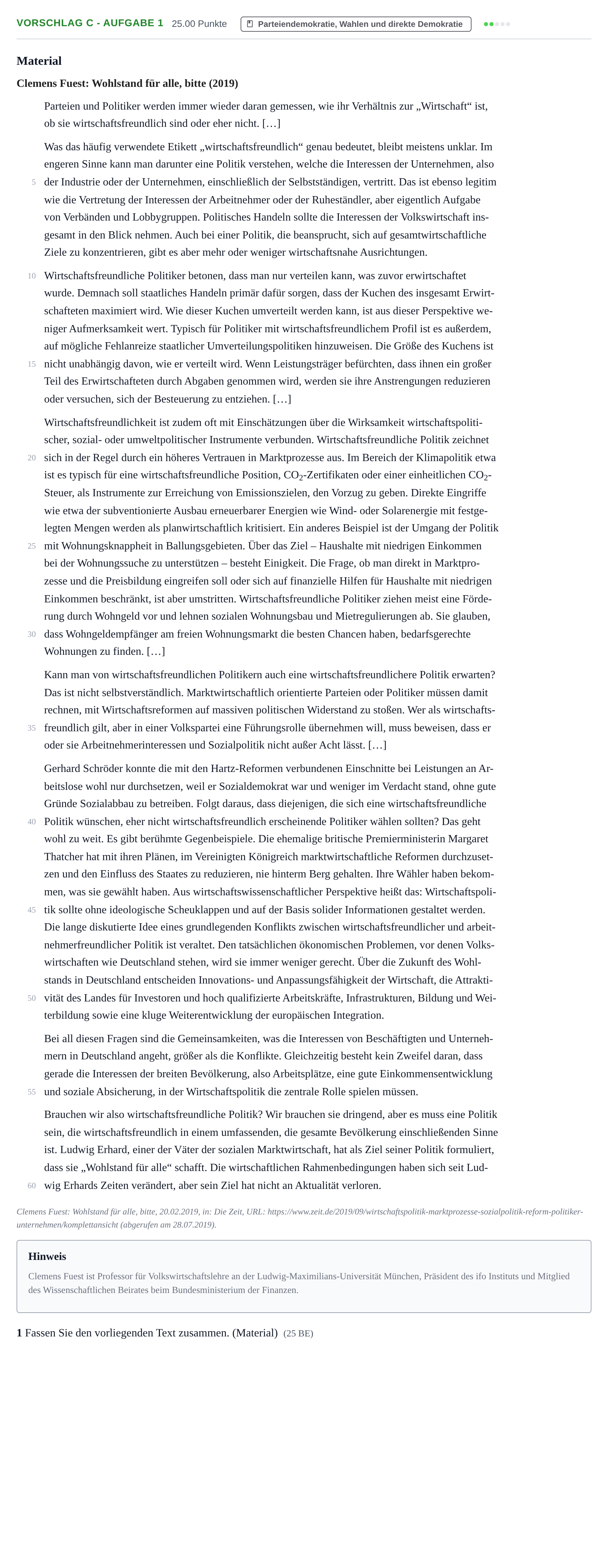 Aufgabenstellung: Aufgabe Vorschlag C - Aufgabe 1 · Abitur Hessen Wirtschaftswissenschaften GK 2021