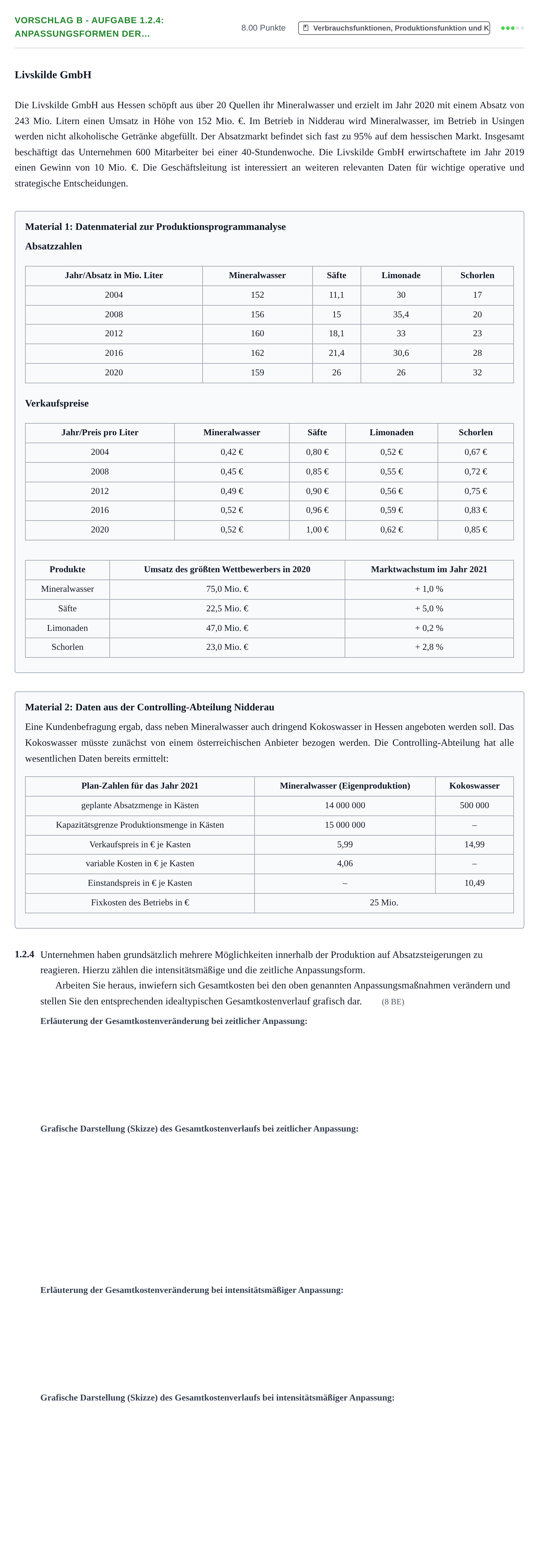 Aufgabenstellung: Aufgabe Vorschlag B - Aufgabe 1.2.4: Anpassungsformen der… · Abitur Hessen Wirtschaftslehre LK 2021