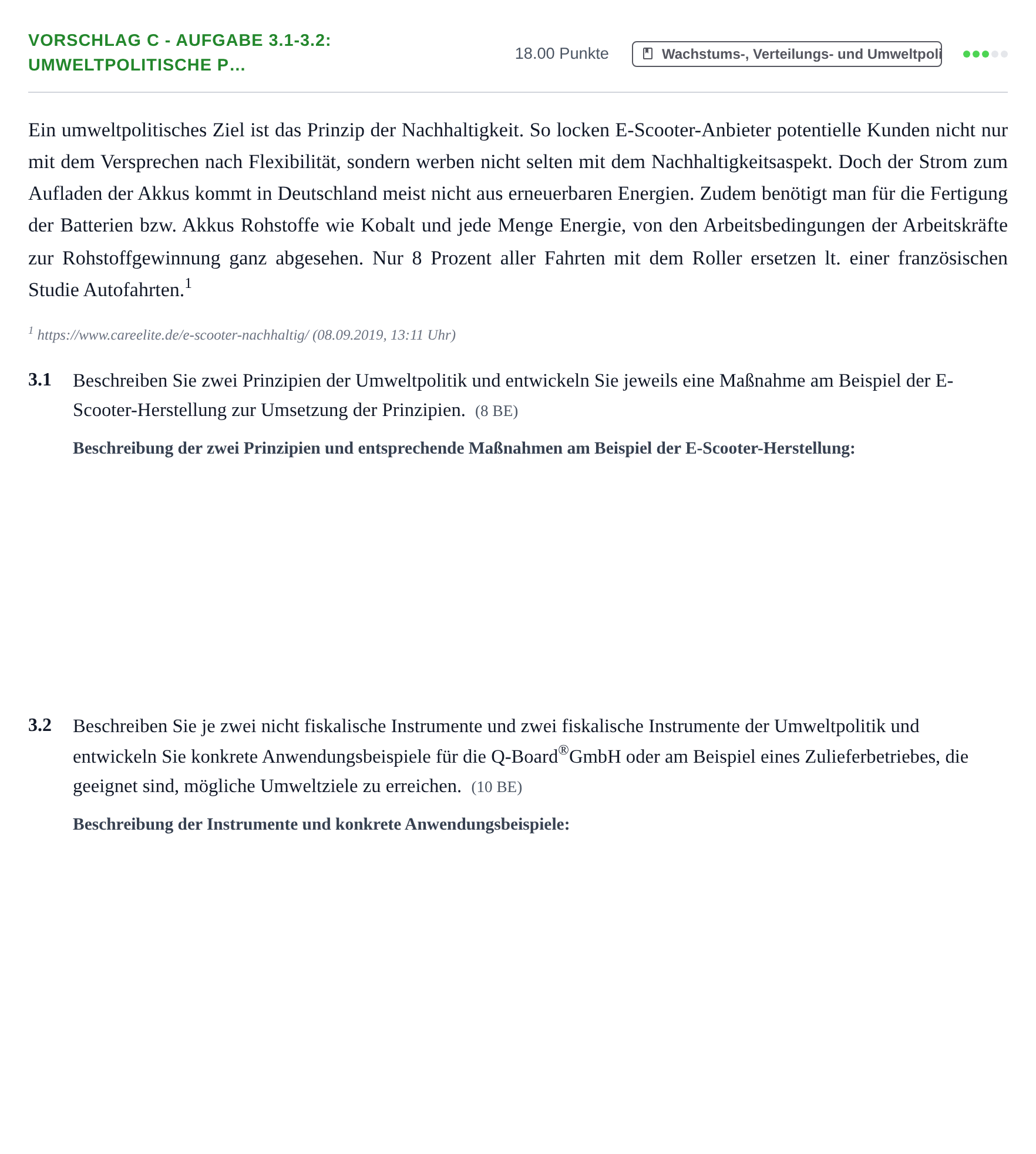 Aufgabenstellung: Aufgabe Vorschlag C - Aufgabe 3.1-3.2: Umweltpolitische P… · Abitur Hessen Wirtschaftslehre LK 2021