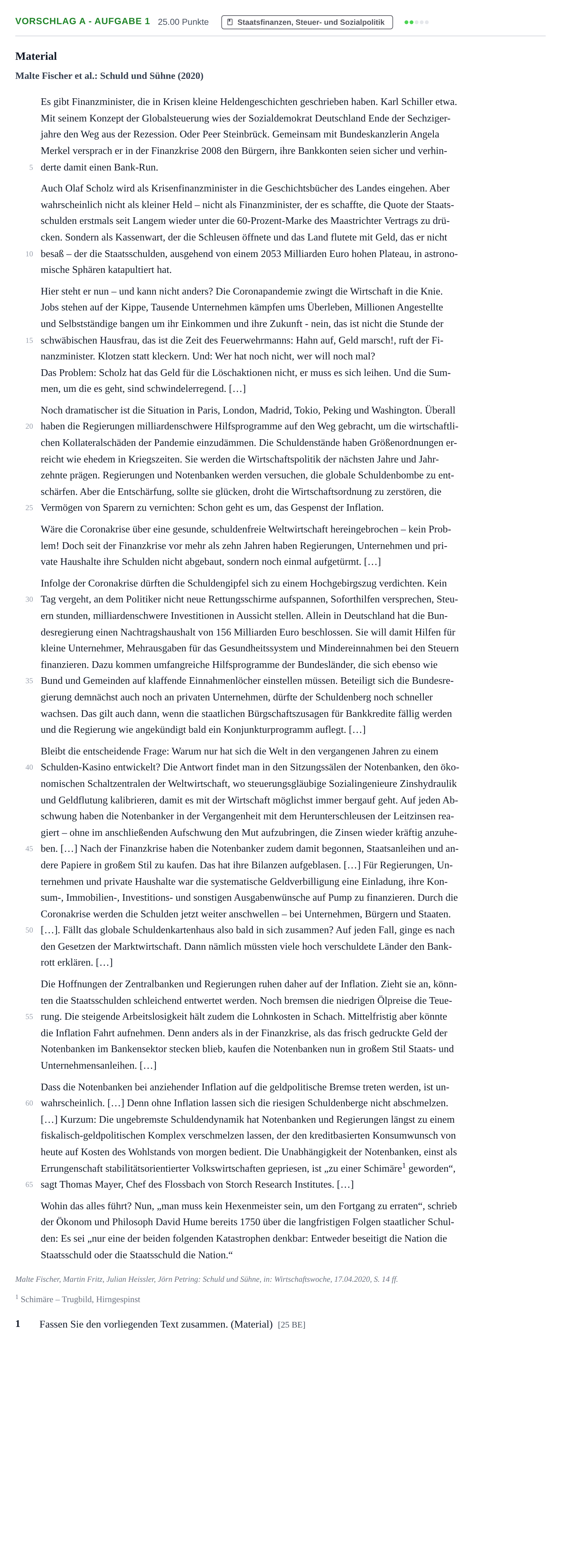 Aufgabenstellung: Aufgabe Vorschlag A - Aufgabe 1 · Abitur Hessen Wirtschaftswissenschaften LK 2021