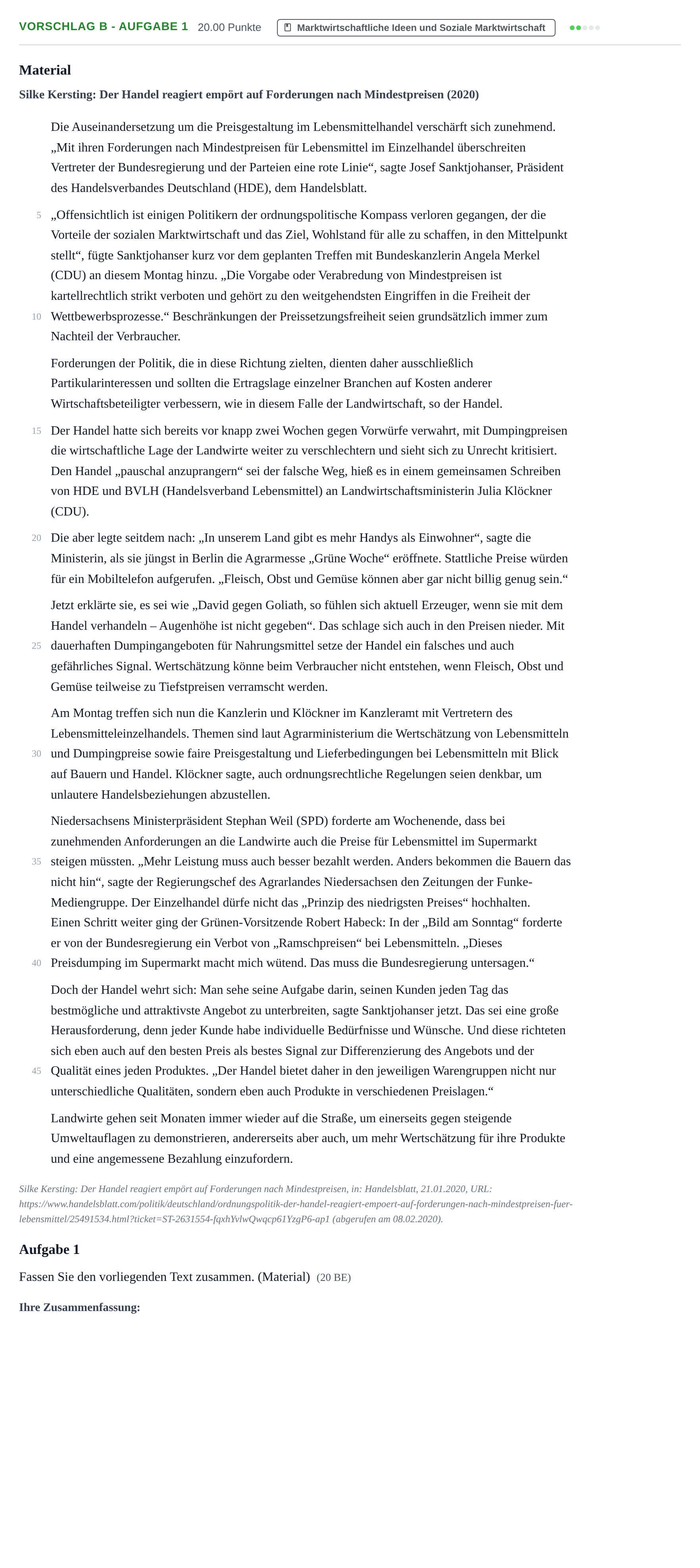Aufgabenstellung: Aufgabe Vorschlag B - Aufgabe 1 · Abitur Hessen Wirtschaftswissenschaften LK 2021
