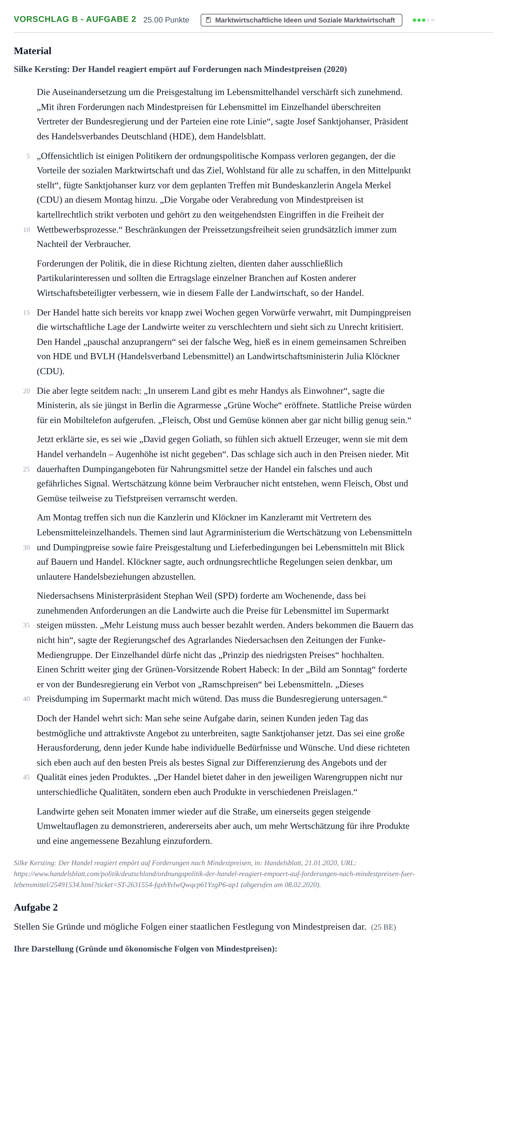 Aufgabenstellung: Aufgabe Vorschlag B - Aufgabe 2 · Abitur Hessen Wirtschaftswissenschaften LK 2021