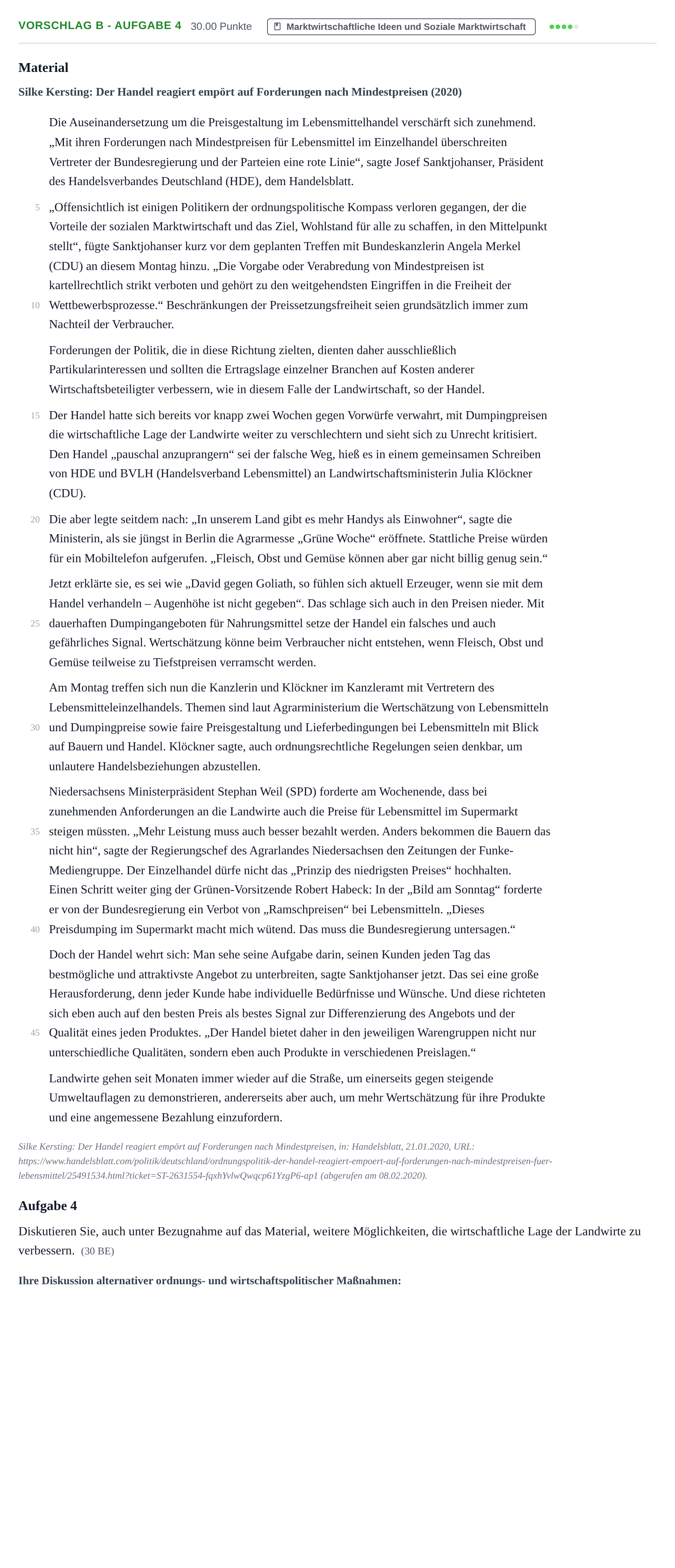 Aufgabenstellung: Aufgabe Vorschlag B - Aufgabe 4 · Abitur Hessen Wirtschaftswissenschaften LK 2021