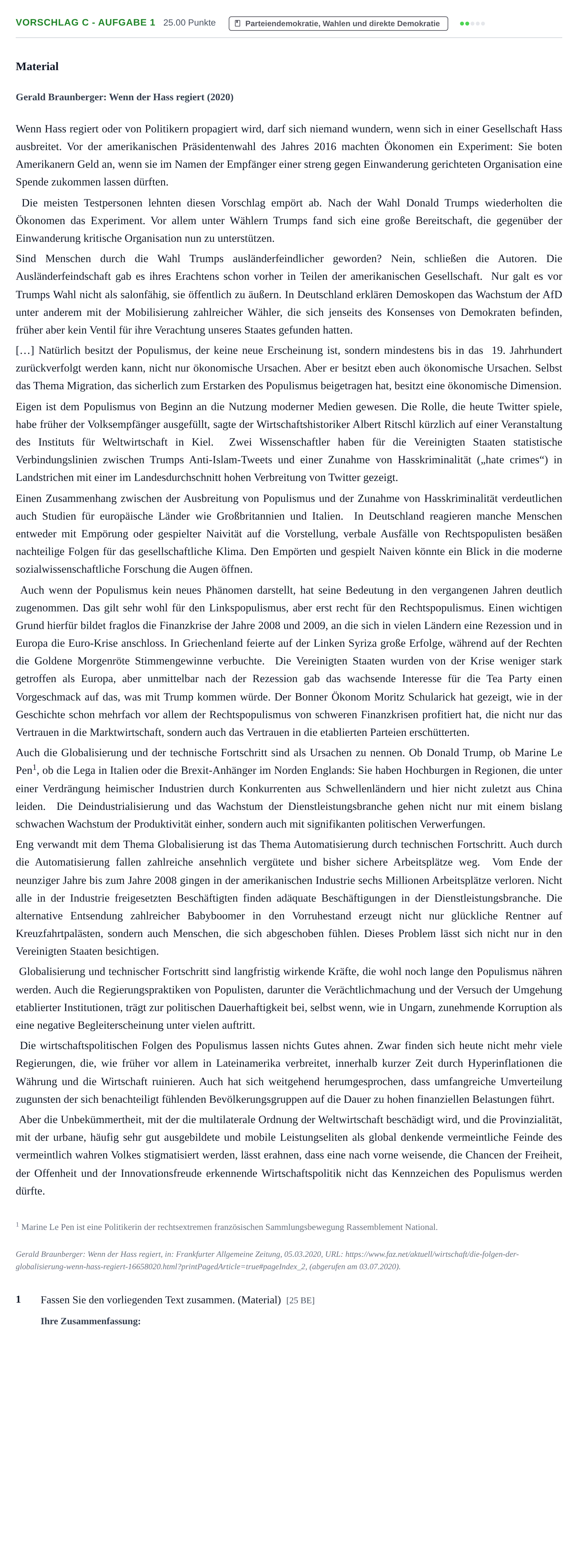 Aufgabenstellung: Aufgabe Vorschlag C - Aufgabe 1 · Abitur Hessen Wirtschaftswissenschaften LK 2021