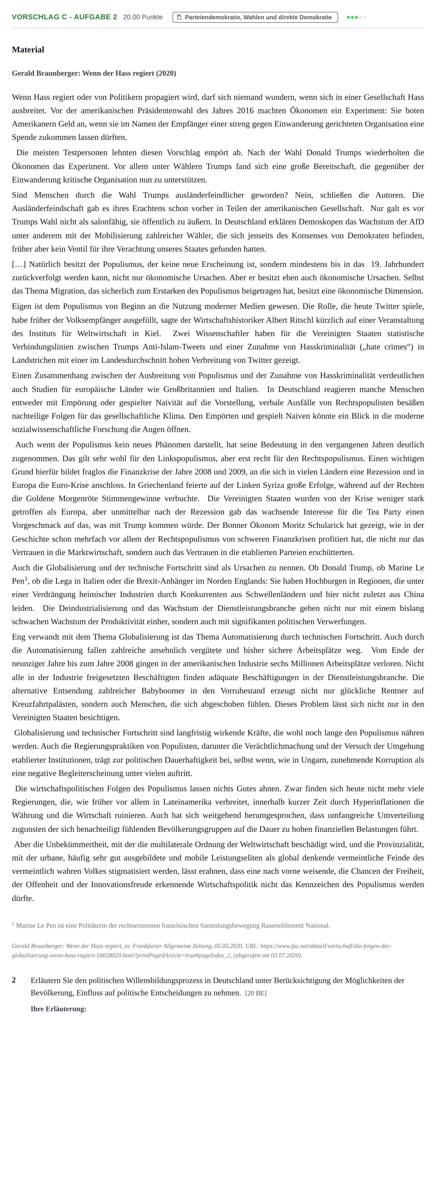 Aufgabenstellung: Aufgabe Vorschlag C - Aufgabe 2 · Abitur Hessen Wirtschaftswissenschaften LK 2021