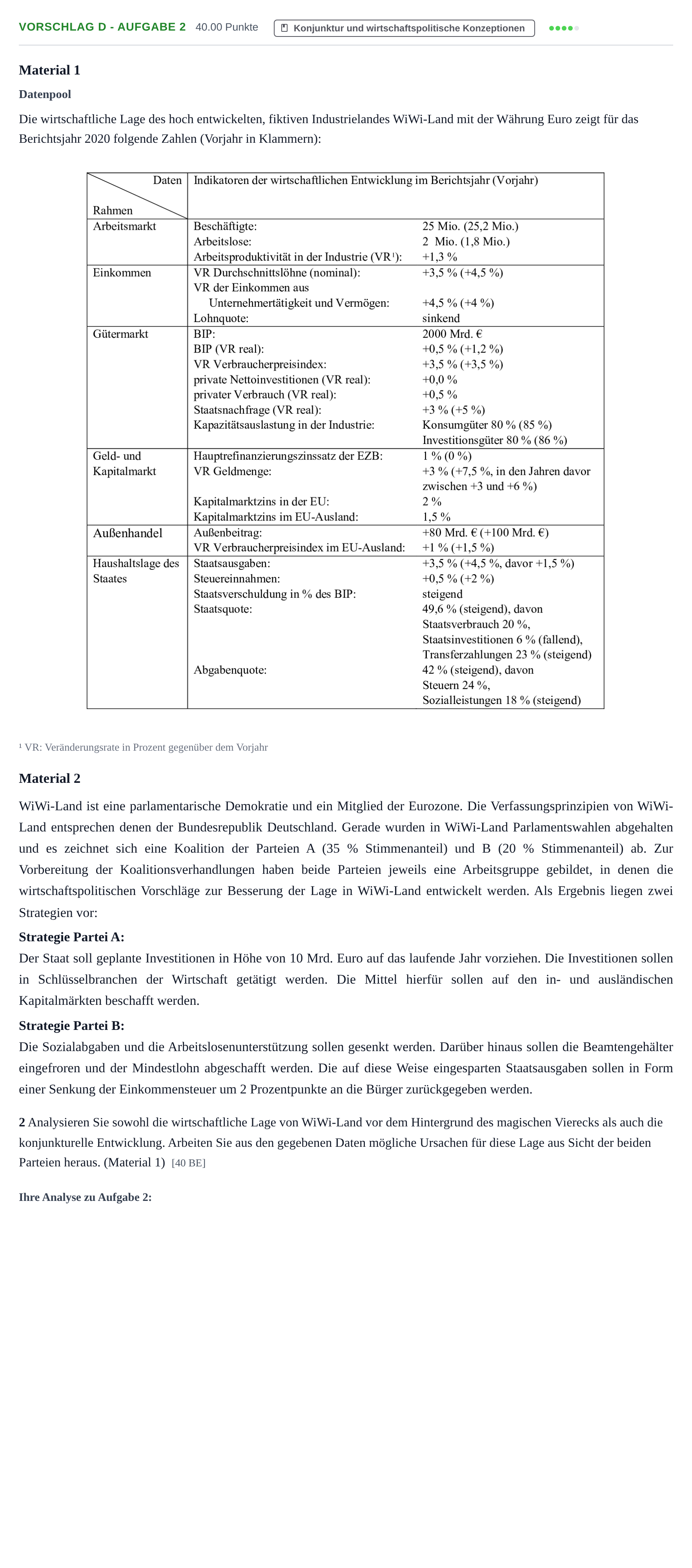Aufgabenstellung: Aufgabe Vorschlag D - Aufgabe 2 · Abitur Hessen Wirtschaftswissenschaften LK 2021