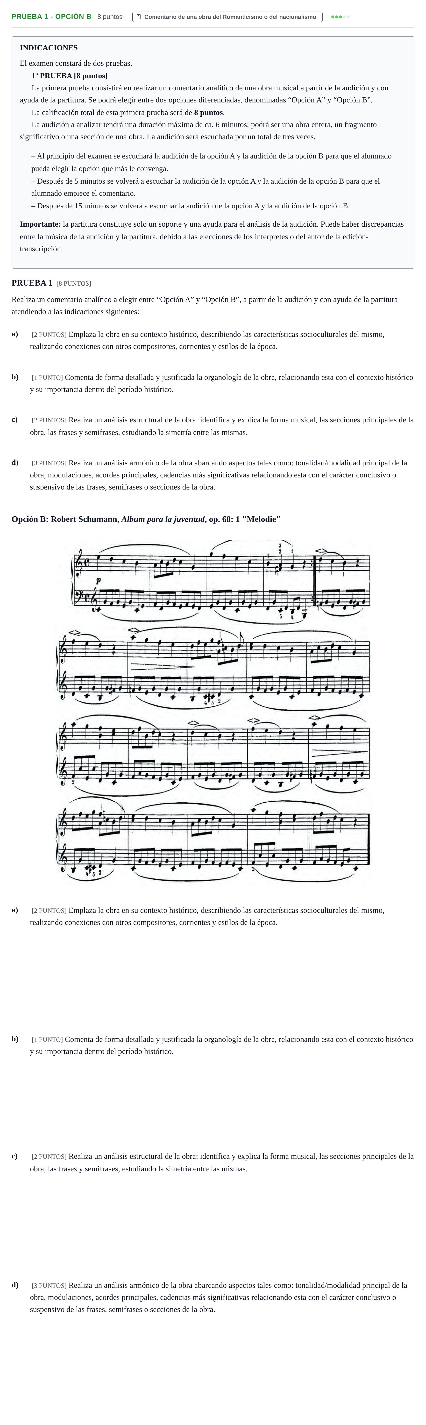 Enunciado: Ejercicio Prueba 1 - Opción B · Análisis Musical II PAU Cantabria Extraordinaria 2024