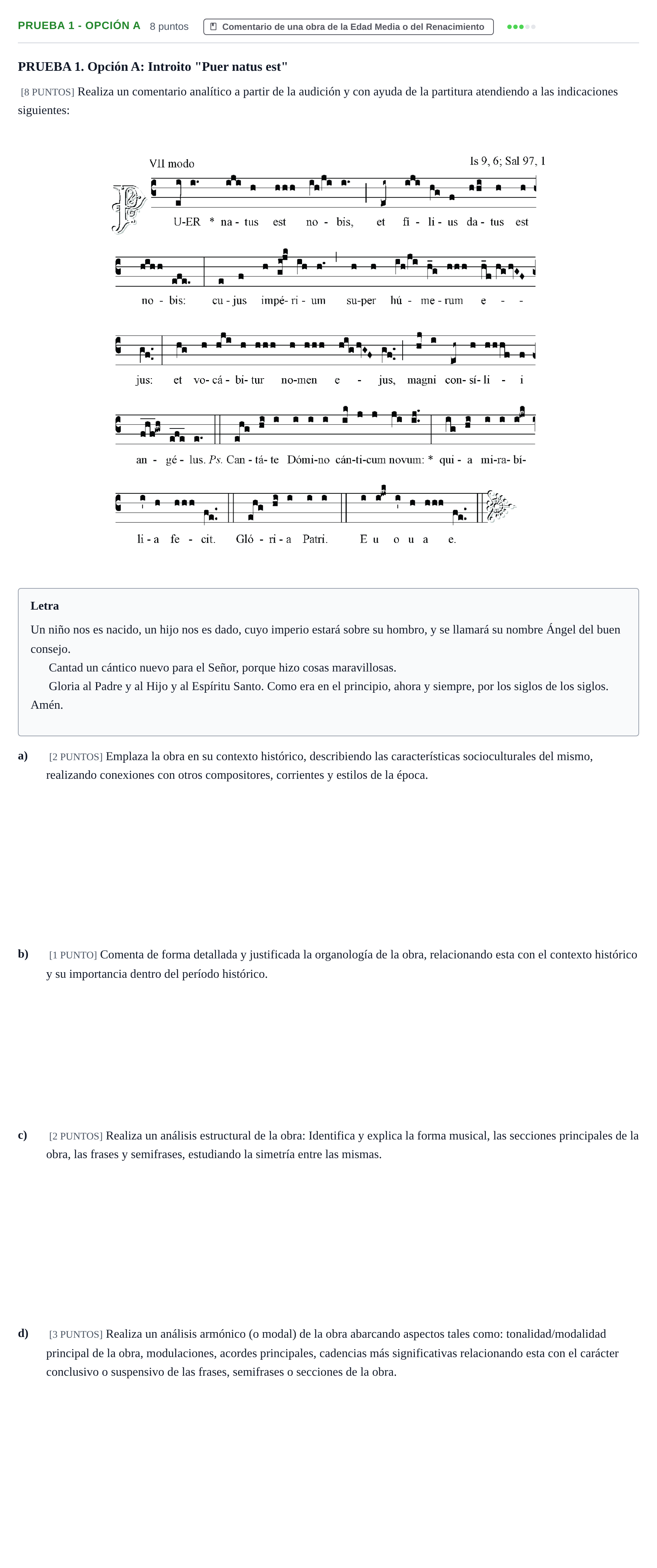 Enunciado: Ejercicio Prueba 1 - Opción A · Análisis Musical II PAU Cantabria Ordinaria 2024